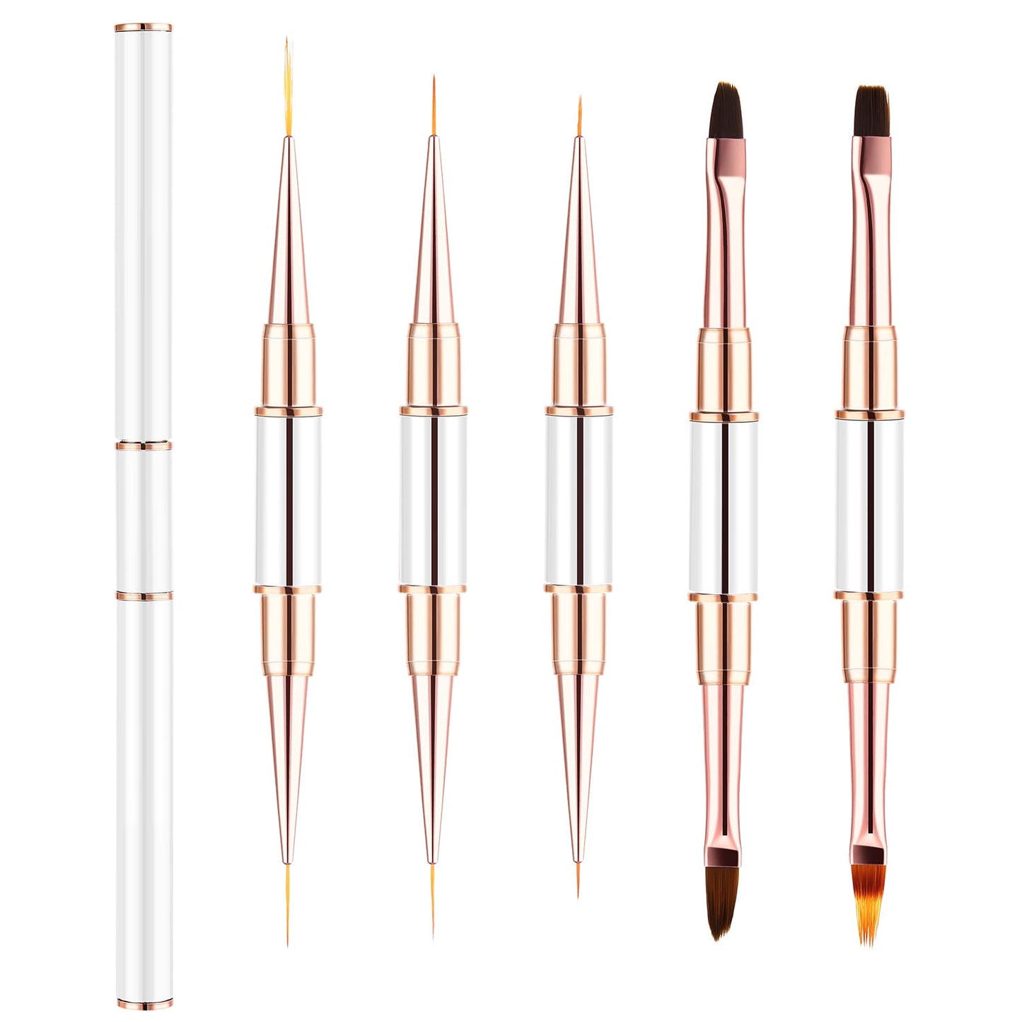 HJZHII 5PCS Nail Art Bushes, Professional Double Ended Nail Brushes Drawing Design Brushes Nail Design Brushes Gel Nail Brush Nail Liner Brushes for Home Use and Professional Nail Salon(Weiß)