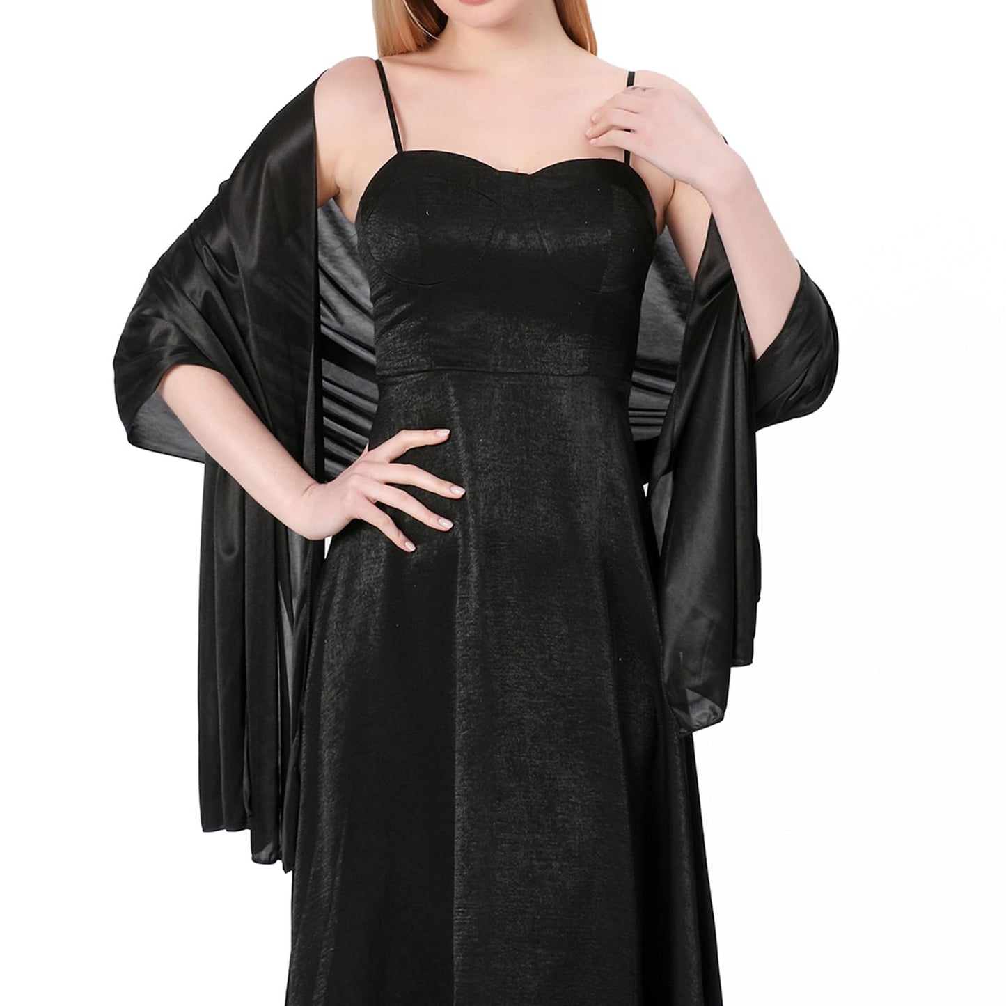 Jeffdad Shawls and Wraps for Evening Dresses, Women's Shawl Scarf Elegant Soft Silky Wraps Wedding Bridal Scarf(Black)