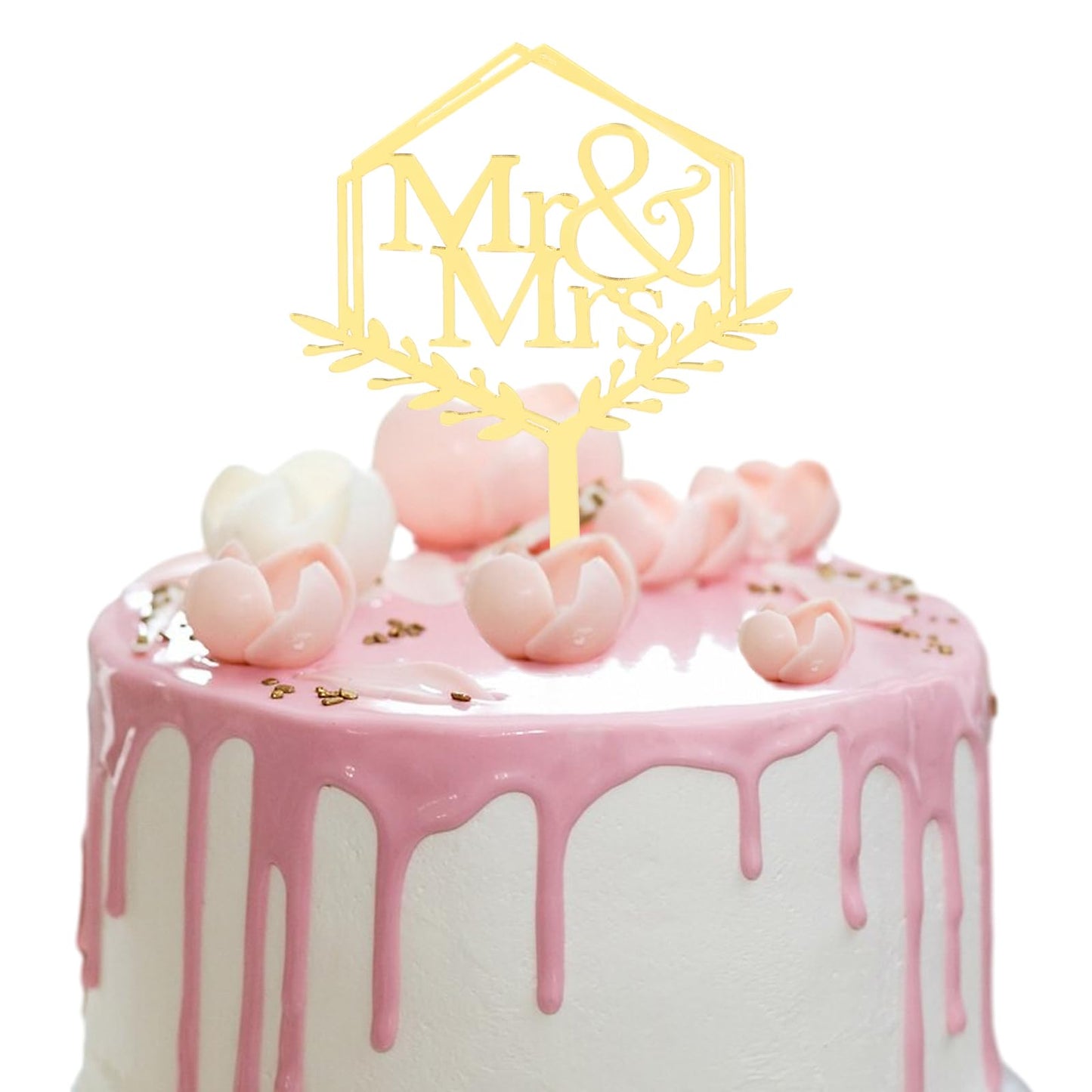 Amaxiu 2 Pack Mr and Mrs Cake Toppers, Gold Wedding Cake Toppers Double-Sided Glitter Cake Toppers Acrylic Cupcake Toppers Cake Decorations for Birthday Engagement Anniversary(Gold)