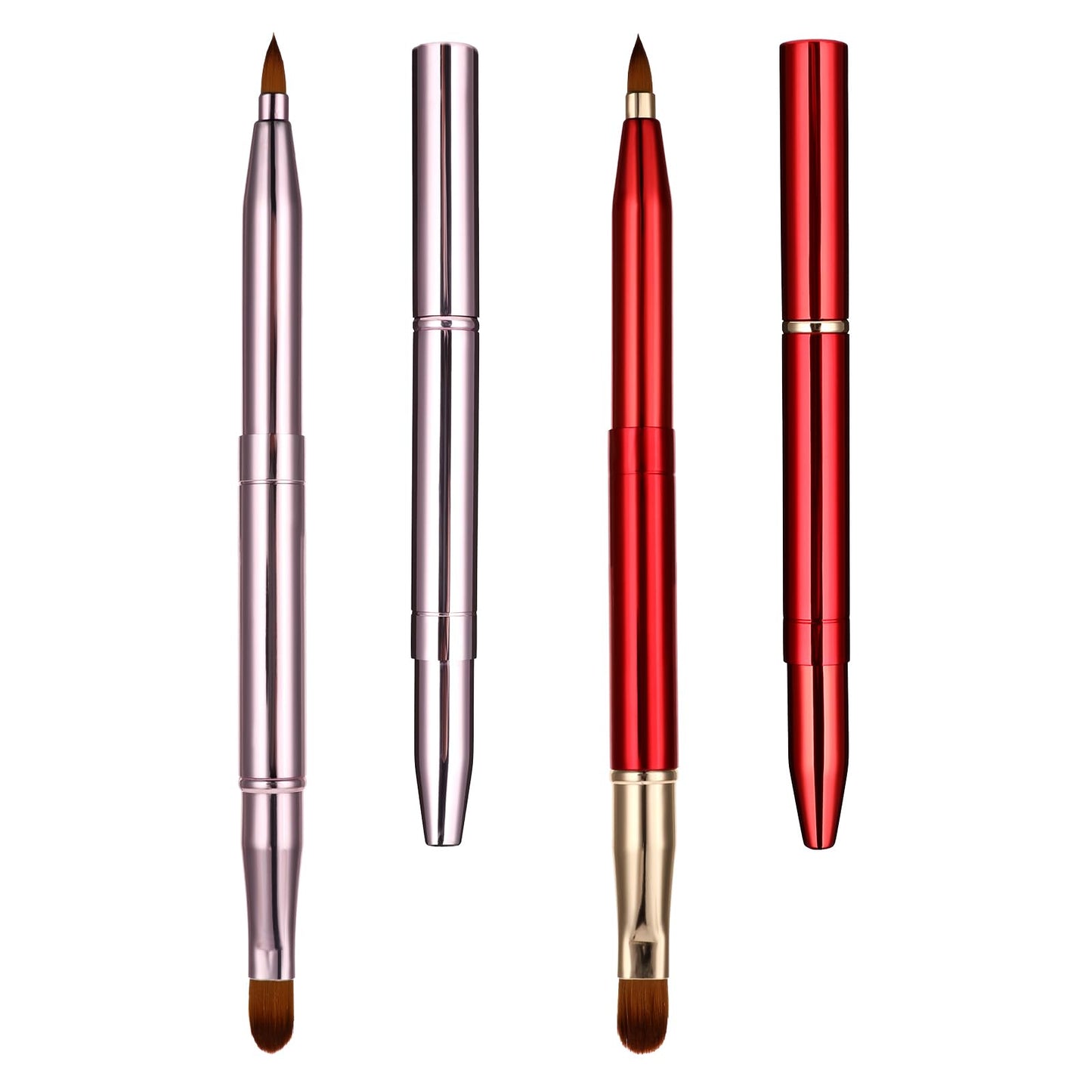 simarro 2Pcs Retractable Lip Brush for Lipstick, Metal Double-Ended Travel Lip Makeup Brush Portable Lipstick Lip Gloss Brush with Cover Concealer Makeup Tool for Girls Women (Pink+Red)