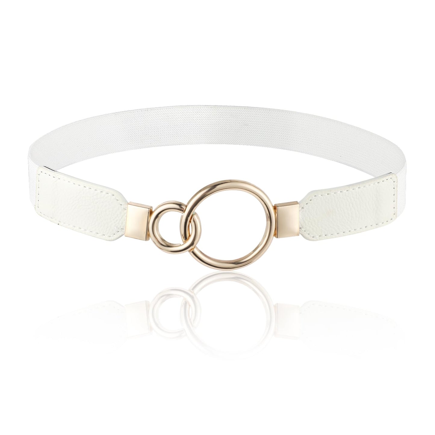 GEEHUA Women Elastic Belt, Stretch Waist Belt Vintage Skinny Waistband Thin Cinch Belt with Gold Buckle for Dress Jean(White)