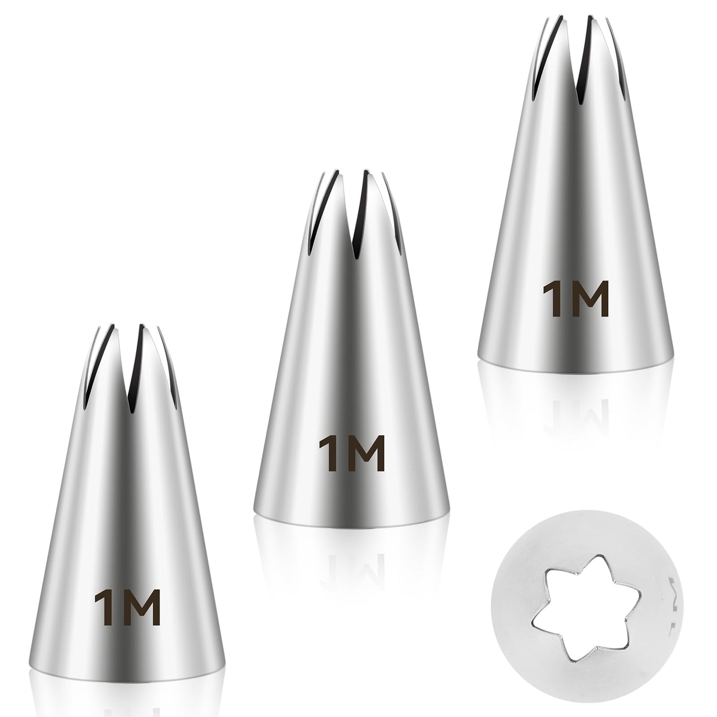 Giantree 3 PCS 1M Cake Piping Nozzle Tips, Stainless Steel Large Piping Tips Cake Decorating Tools for Buttercream Icing Birthday Cake Cupcake DIY Baking Supplies