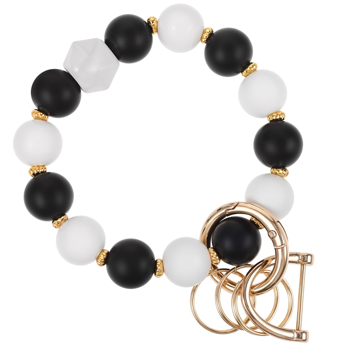 Yuanchu Women's Bracelet Key Ring, Bangle Car Key Ring with D-Rings Silicone Beads Elastic Bracelet Key Chain Wrists Key Chain for Women, black, One size