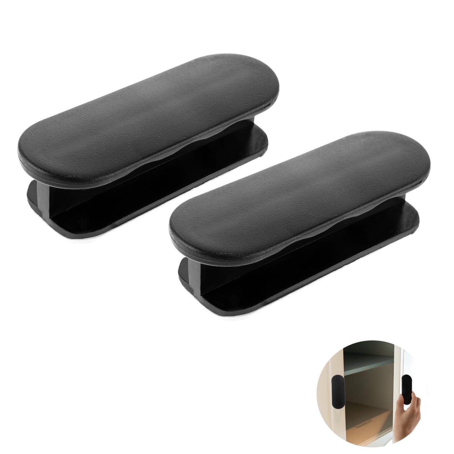 simarro Pack of 2 Balcony Door Handles, Self-Adhesive Door Handles Cabinet Handles Patio Door Handles Cupboard Handle Plastic Furniture Handle for Doors and Windows, Drawers, Cabinet Doors (Black)