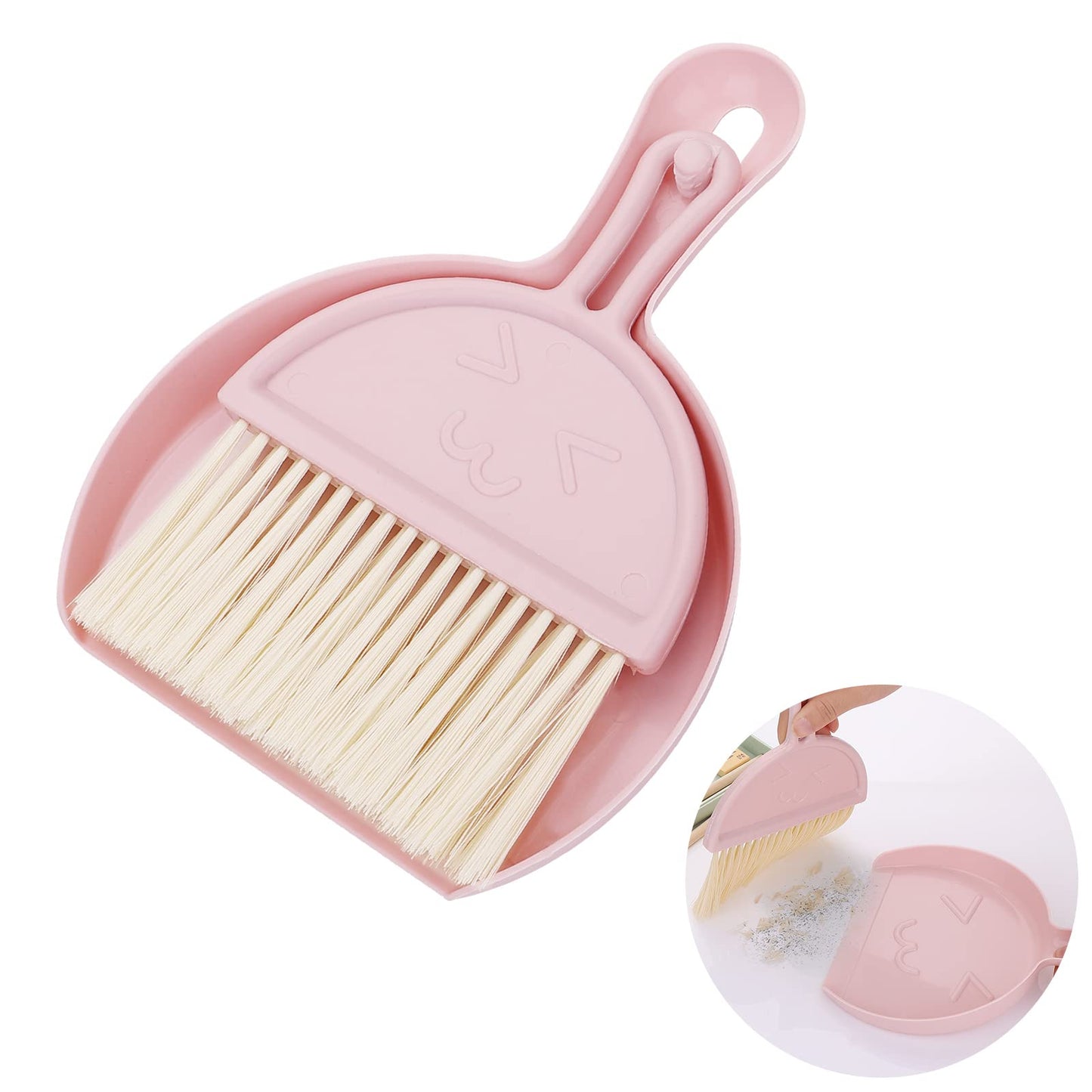 cobee Mini Dustpan and Brush Set, Small Broom and Dustpan Cleaning Set Portable Table Top Brush Set Dining Table Crumb Sweeper Cleaning Tools with Soft Bristles Sweeper and Dust Pan for Office(Pink)