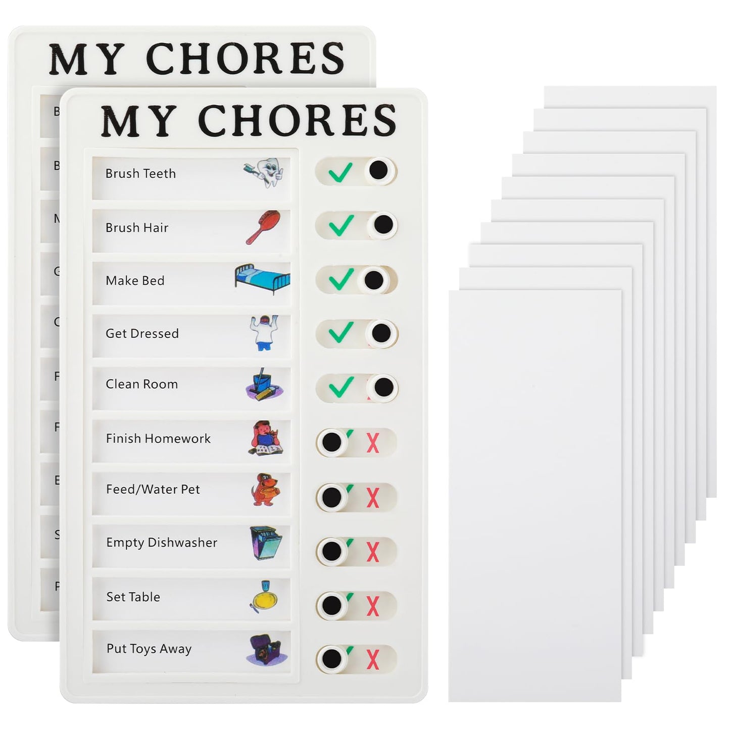 Cobee Chore Charts, 2pcs Detachable Sliding To Do List Checklist with 10pcs Replacement Blank Cardboard Chores Reward Chart Good Behavior Chart Memo Checklist Board Planner Board for Refrigerator Wall