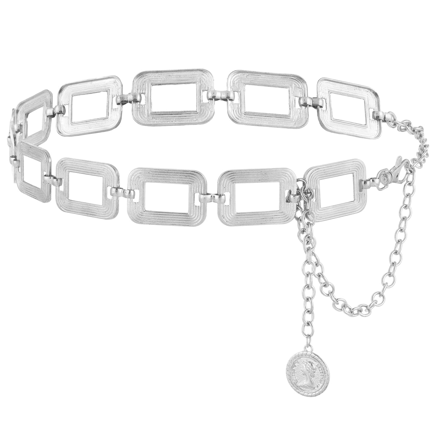 Andibro Metal Waist Chain Belt for Women, Adjustable Punk Chain Belt Skinny Belts for Jean Pants Dress(silver)