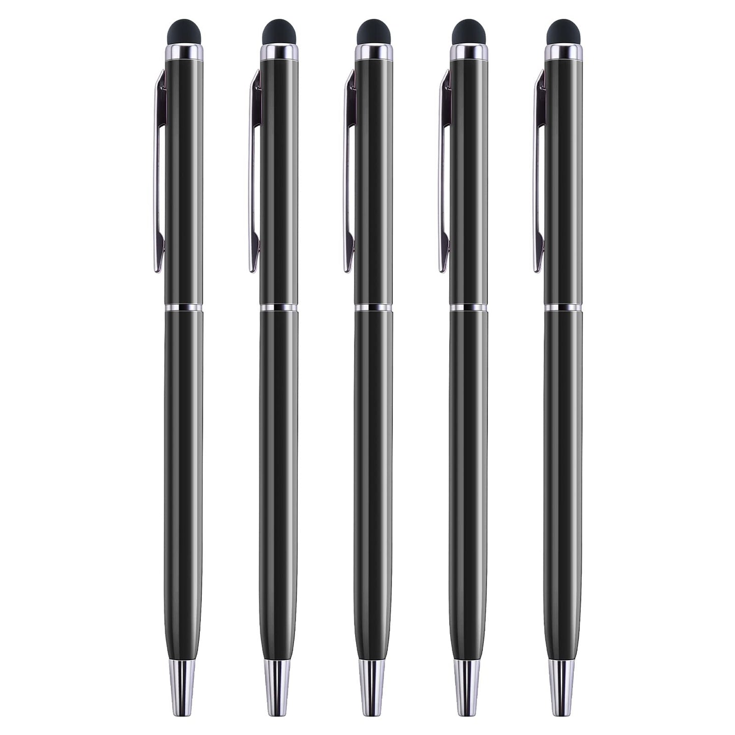 Giantree Ballpoint Pens with Stylus Tips, 5Pcs 1.0mm Metal Black Ink Pens Stylus Pens for Touch Screens 2 in 1 Stylus Ballpoint Pens for Daily Work School Writing Stationery Office Supplies(Black)