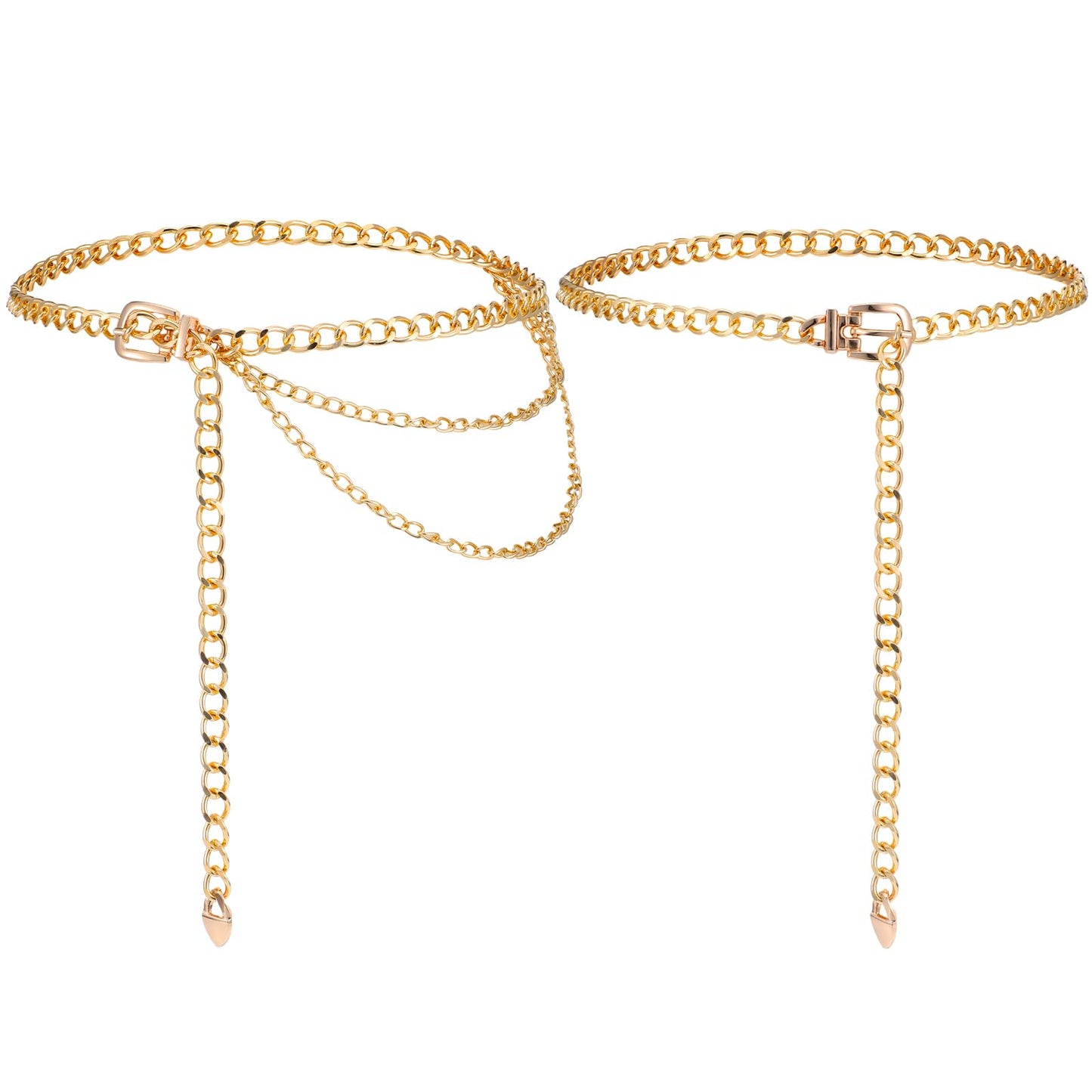 DOPENSPI 2PCS Waist Chain Belt, Gold Chain Belt Fashion Multilayer Metal Chains Belts Golden Metal Waist Chains Chunky Gold Belts for Women Girls Jeans Dress Sweater Coat