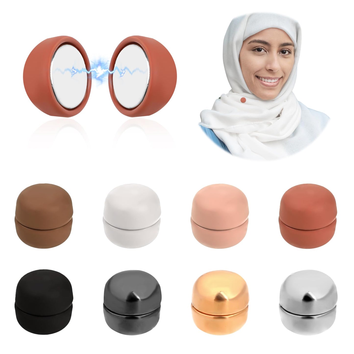 TIESOME Hijab Magnet Pins, 8 Pcs Set, Multi-Purpose Strong Magnets, Colorful Hijab Pins for Women, Ideal for Thin Materials, 8 Colors Included
