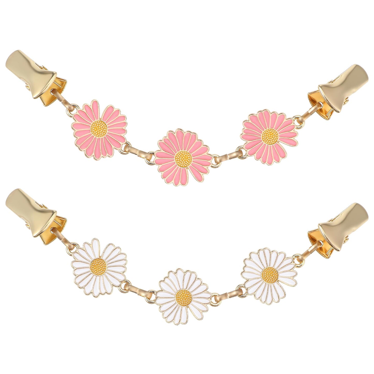 Amabro 2PCS Shawl Clips for Women, Daisy Cloak Brooch Clips Vintage Sweater Shirt Cardigan Clips Clothes Collar Holders Collar Pins Retro Cloak Clasp for Christmas Halloween(White+Pink)