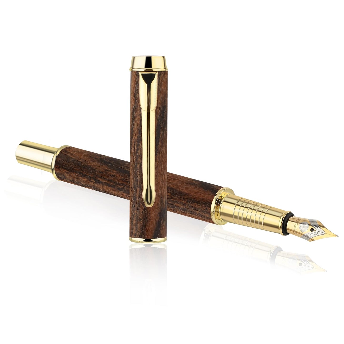 GEEHUA Vintage Wooden Fountain Pen, 0.5mm Fine Nib Business Retro Wood Fountain Pen Smooth Writing Calligraphy Pen for Signature Journal Calligraphy Office(Dark Brown)