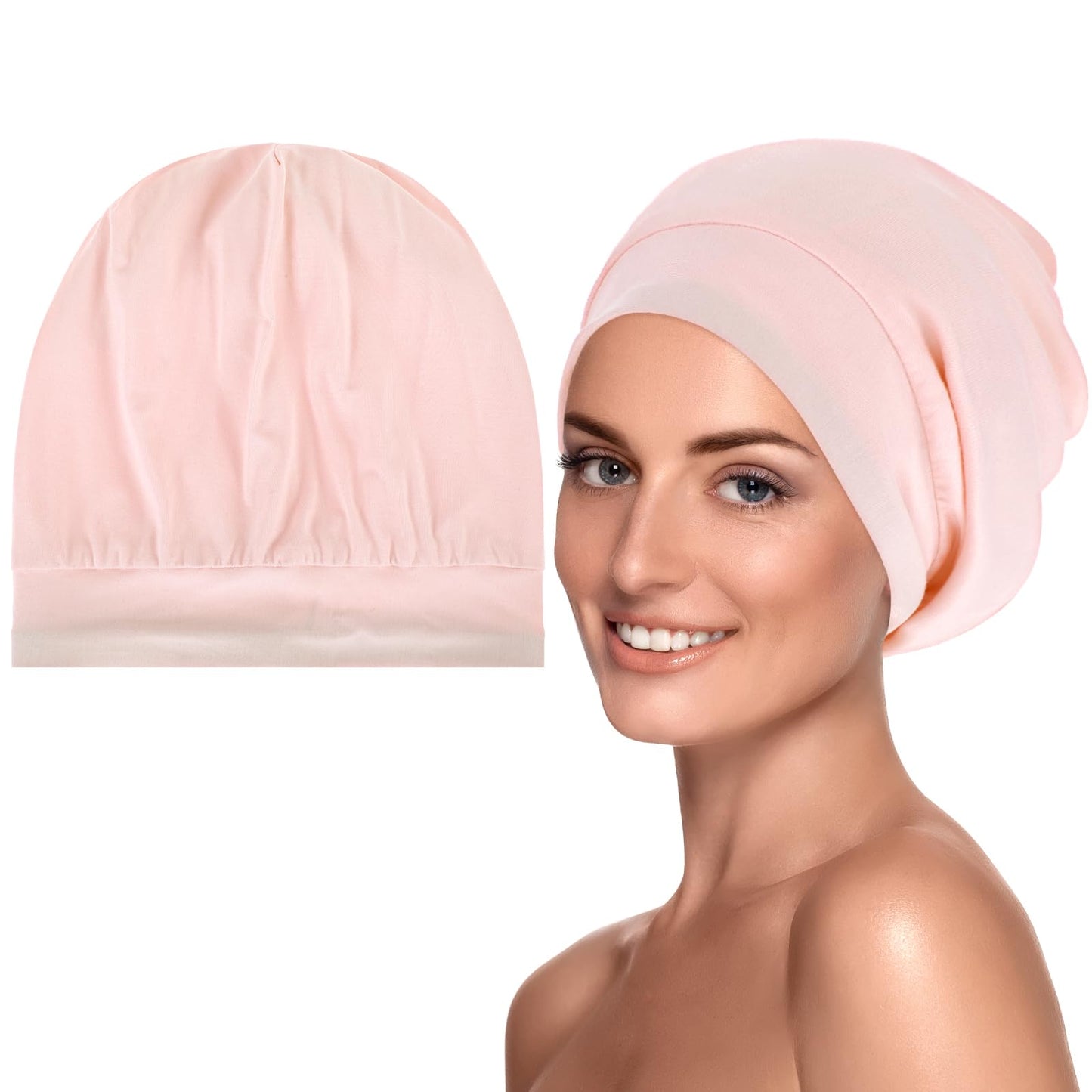 Yuanchu Silk Satin Bonnet for Sleeping, Hair Bonnet with Adjustable Strap Sleep Bonnets for Women Satin Hair Wrap Shower Cap(Pink)