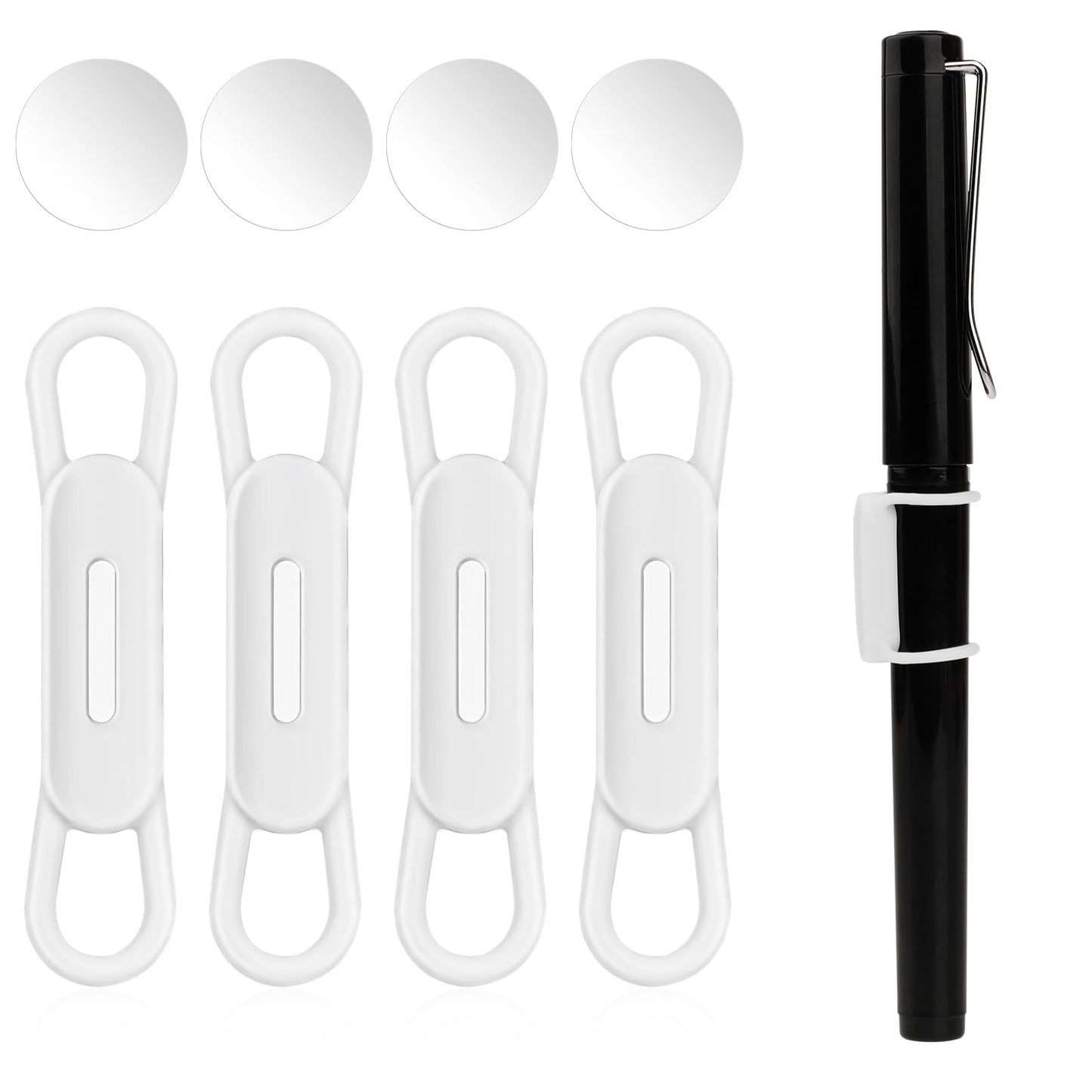 Jeffdad Magnetic Pen Pencil Holder, 4 Pcs Silicone Adjustable Pen Holder for Desk for Desk, Refrigerator, Whiteboards, Office Desk Accessories Pen Holder(White)