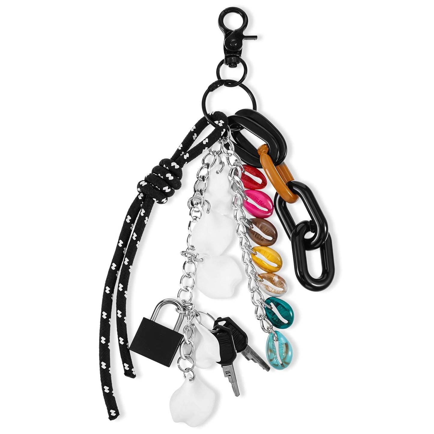 Yuanchu Aesthetic Keyring, Women's Bag Charms, Cute Bag Pendant, Shells, Lock, Key, Decorative Pendant, Car Keyring, Multi-Purpose Key Chain for Bags, Mobile Phones, Household, black, 9in
