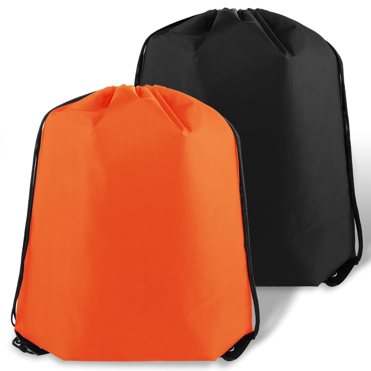 cobee 2 Pieces Drawstring Backpack, Waterproof PE Bags Gym Cinch Tote Sackpack Draw Sport Bag String Back Bags 210D Polyester for Sports Gym Travel Swimming Beach Accessories(Black+Orange)