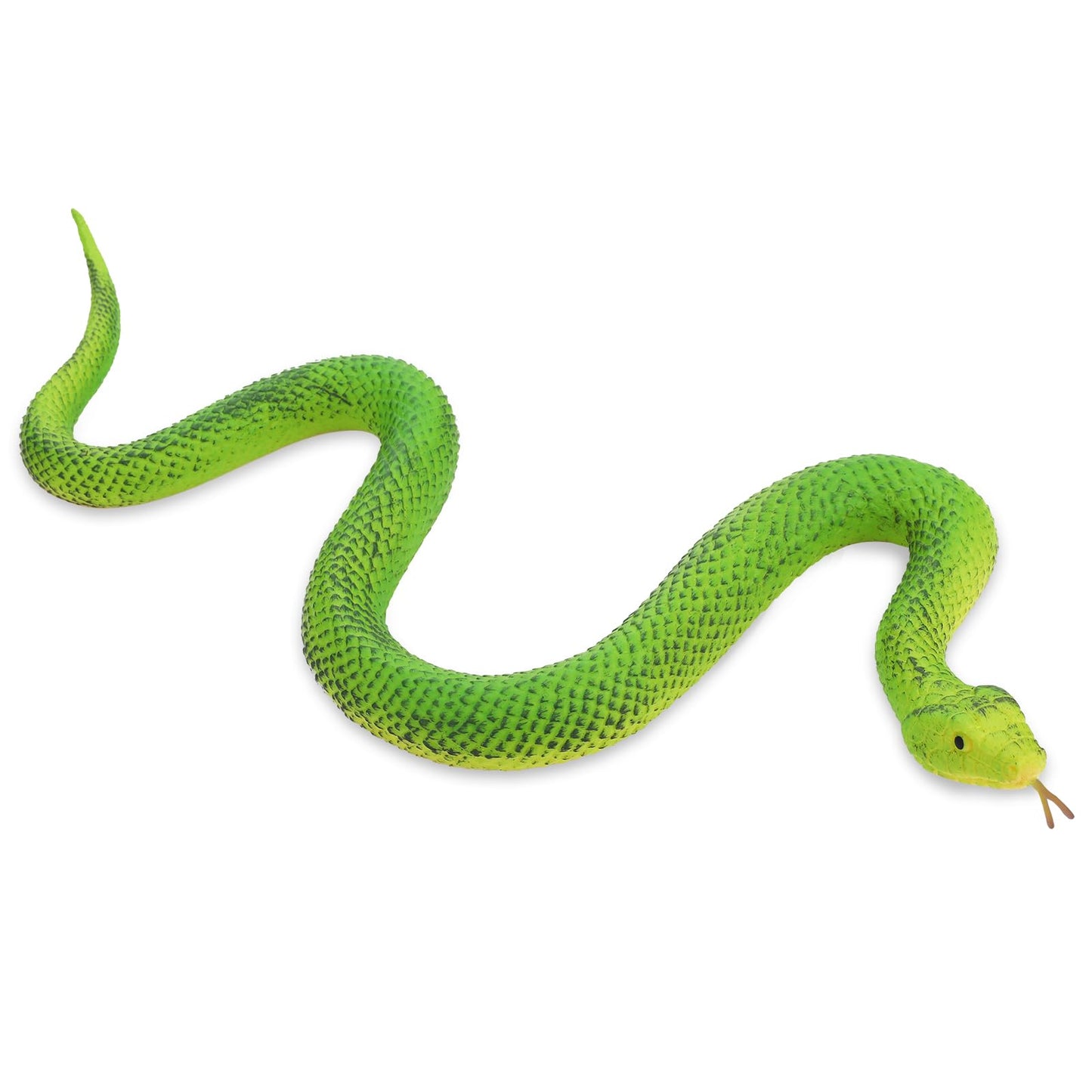 cobee Rubber Elastic Snake Figures, Realistic Reptile Animal Figurine Big Rainforest Snakes Toy Snake Figure to Keep Birds Away Fake Snakes Python Model Garden Props for Halloween Decoration(Green)