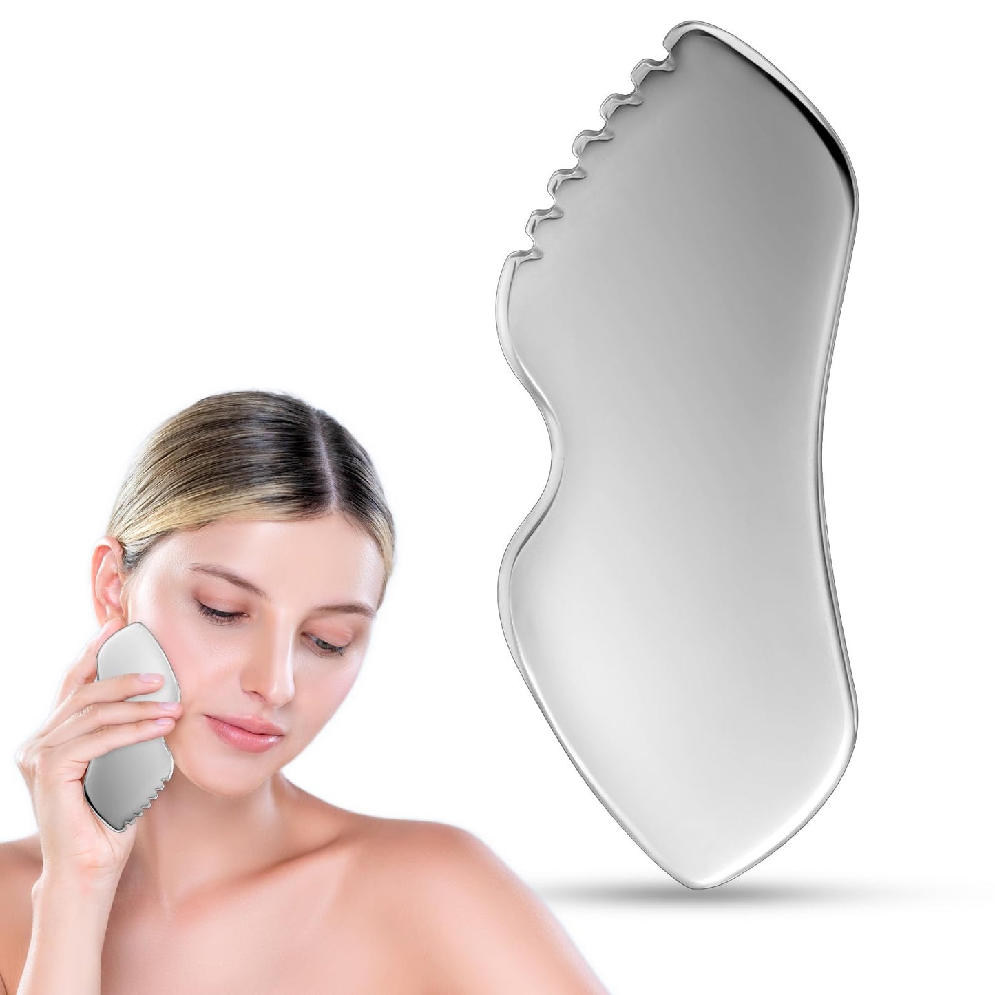 Andibro Stainless Steel Gua Sha Facial Tools, Guasha Massage Tool for Face, Skin Care Scraping Tool Metal Face Sculpting Tool Tighten Skin Beauty Tool for Skin Care Massager, Puffiness Reducing