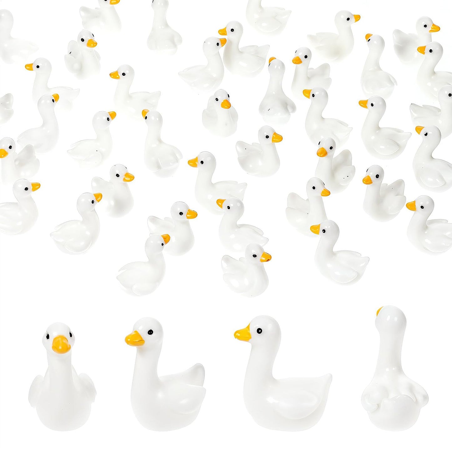 MBAIYO 50Pcs Mini Resin Goose Figurines, Handcrafted Small Desk Goose Decor Tiny White Animal Desk Decor for Cake Toppers DIY Crafts Micro Landscape Ornaments Miniature Geese Animal Statues to Hide