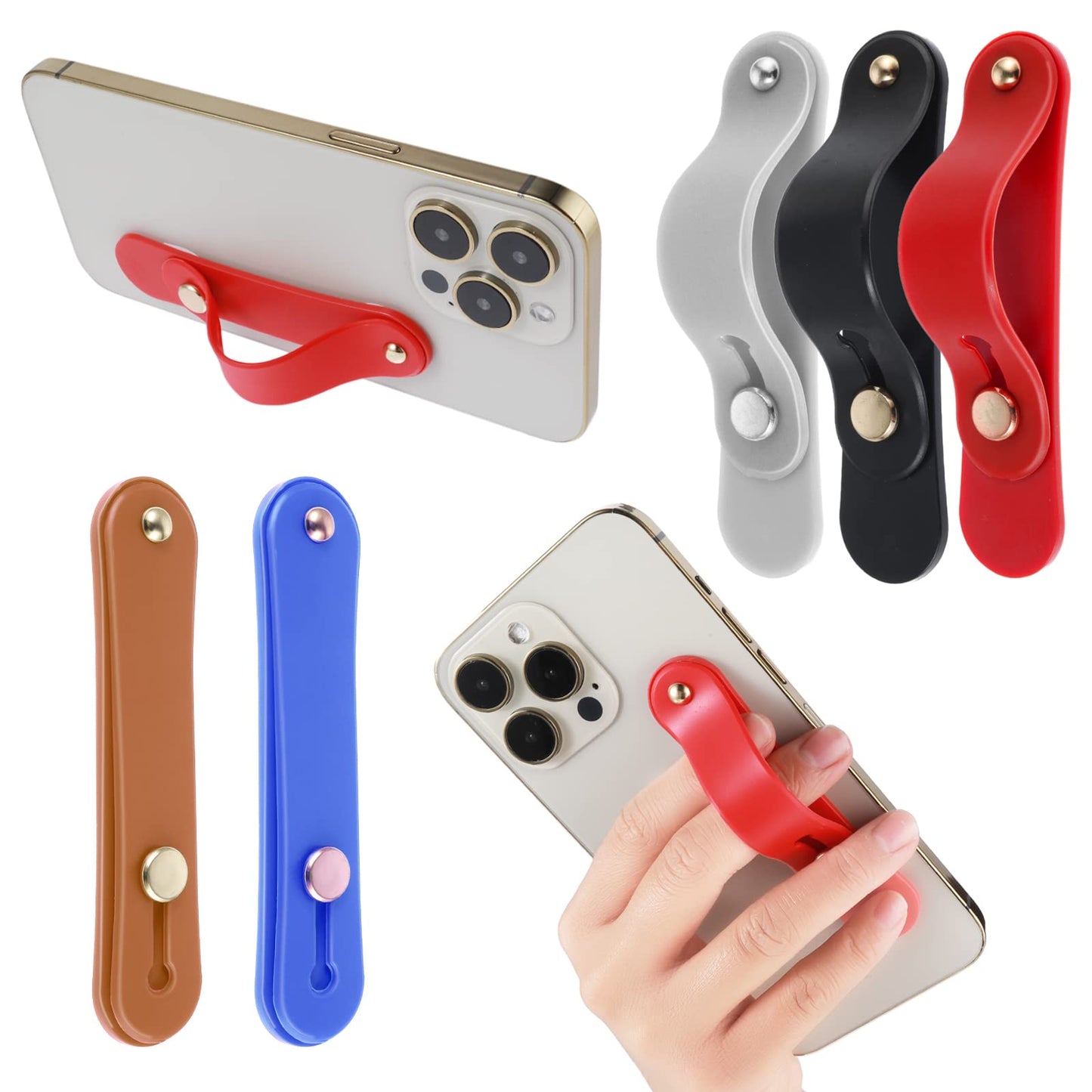 Cobee Phone Loop Finger Holders, 5 Pcs Phone Strap Grip Holder Telescopic Cell Phone Stands Universal Silicone Colorful Phone Grip Stand Compatible with Most Smartphones, Tablets(Round Shaped)