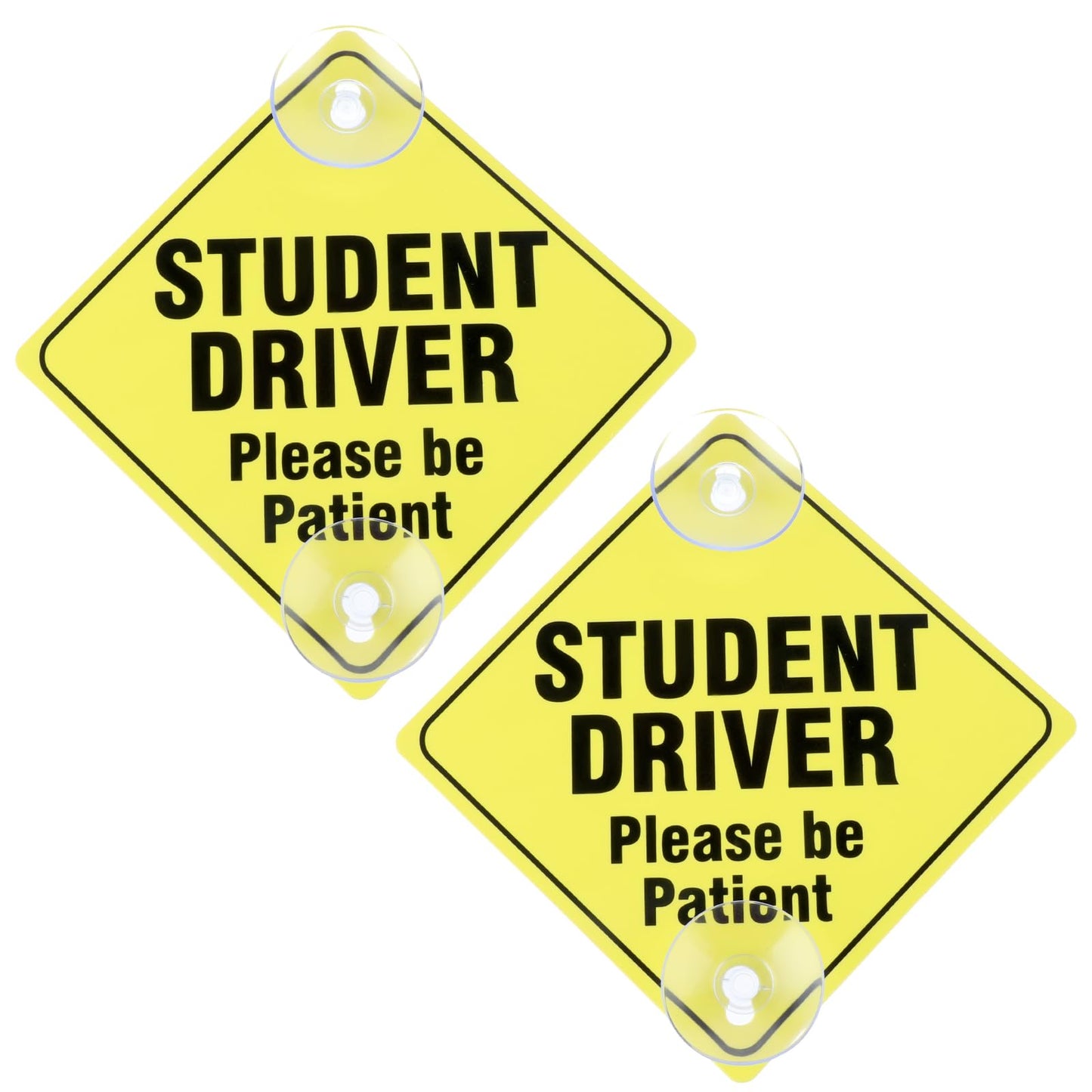 Andibro Student Driver Warning Signs, Please Be Patient Student Driver Safety Warning 2 Pcs 4.92"x4.92" Safety Car Sign with Double Suction Cups Reflective Sticker for Car Window Reusable for New Driv