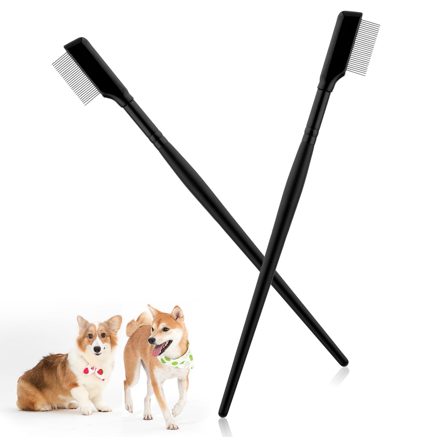 simarro 2 Pcs Dog Eye Comb, Tear Stain Comb for Small Dogs, Metal Dog Eye Booger Remover, Grooming Brush Comb for Dogs Cats Removing Crust Mucus and Flea
