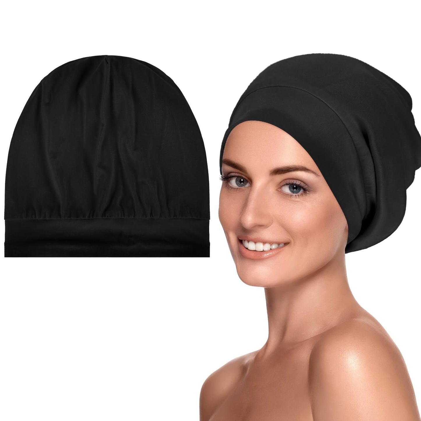 Yuanchu Silk Satin Bonnet for Sleeping, Hair Bonnet with Adjustable Strap Sleep Bonnets for Women Satin Hair Wrap Shower Cap(Black)