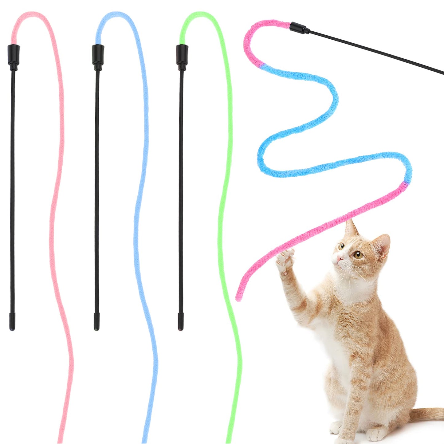 Cobee Interactive Ribbon String Toys for Cats, 4 Pack Colorful Cat Ribbon for Kitten Stick Toys Cat Rainbow Wand Toys, Cats to Play Training Exercise