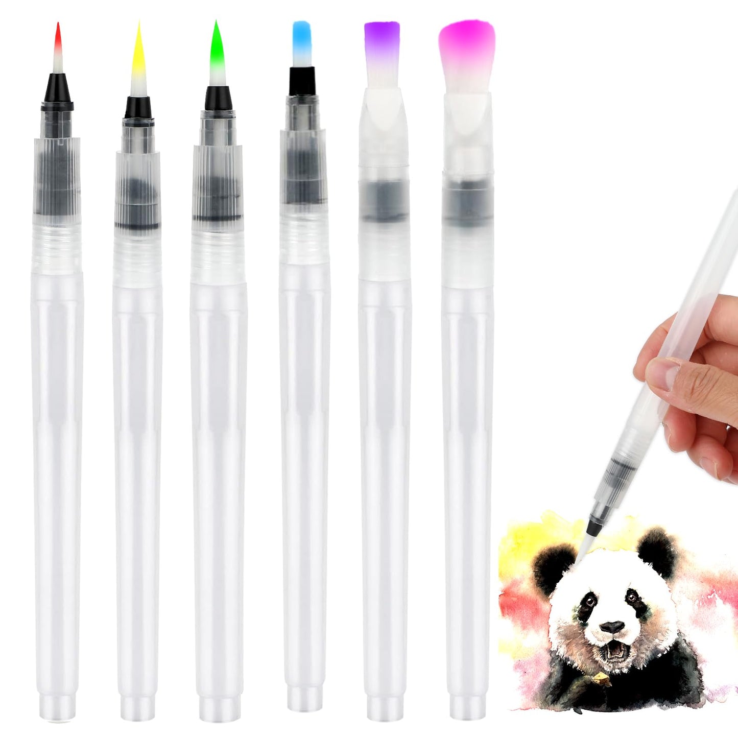 cobee Watercolor Paint Brushes Set, 6 Pcs Refillable Watercolor Pens Water Color Paintbrush Water Brush Pens for Sketch Anime Manga Technical Drawing