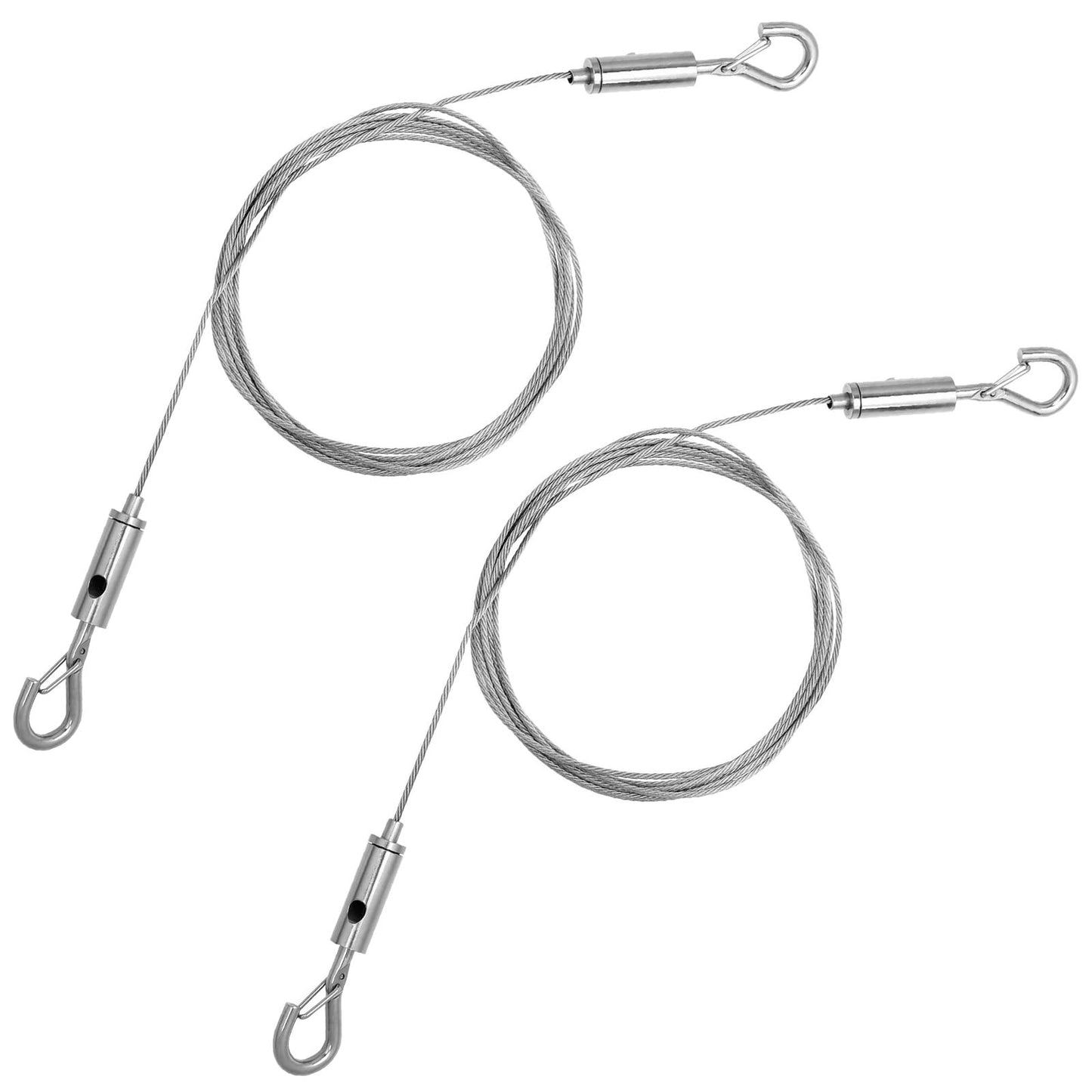 WJIAAA Pack of 2 Wire Ropes, 2 m x 1.5 mm Adjustable Stainless Steel Cable with Eyelets and Hooks, up to 50 kg, Pictures, Hanging Rope, Tension Rope, Photo Rope for Curtains, Pictures, Lamp (2