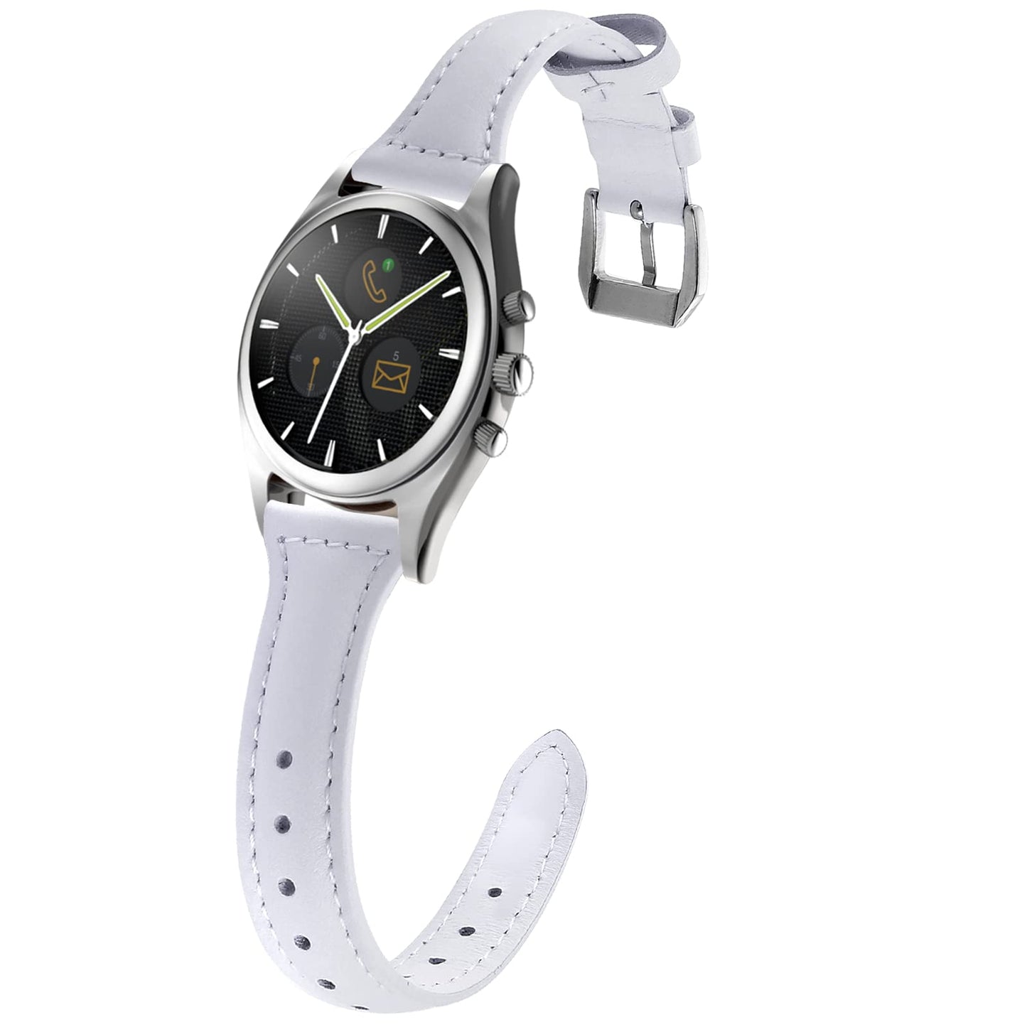 cobee Soft Genuine Leather Watch Band, 20mm Extra Long Watch Strap Band, Leather Watch Wristbands with Stainless Steel Buckle for Men Women, Universal Leather Watch Straps for Boy Girls(White)