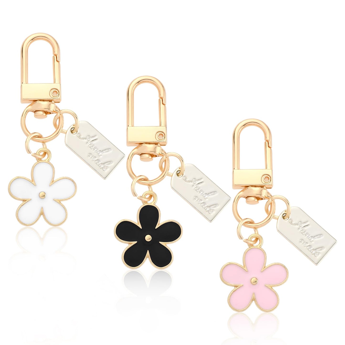 Yuanchu Cute Flower keychains, 3Pcs Aesthetic Keychain Charms Mini Classy Backpack Keychain Bag Charm Floral Charm Purse Bag Accessories Gifts for Women, Multicolor, 5.5cm/2.16in