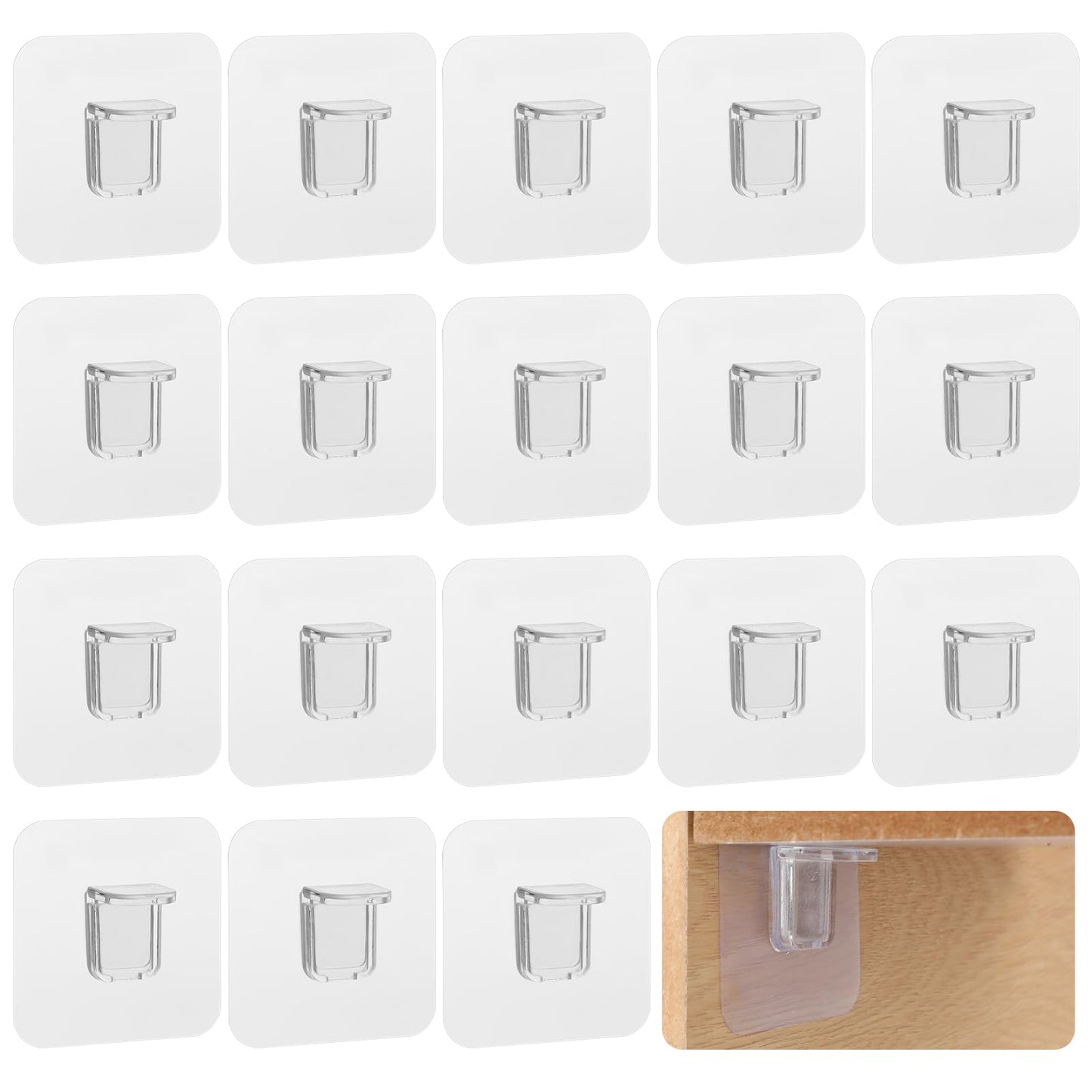 Jeffdad 18 Pack Adhesive Shelf Bracket, Cabinet Adhesive Shelf Support Peg Bracket, Punch Free Adhesive Plastic Pegs Hanger Holder for Shelves Kitchen Cabinet Book Closet Clapboard Layer(7 CM)