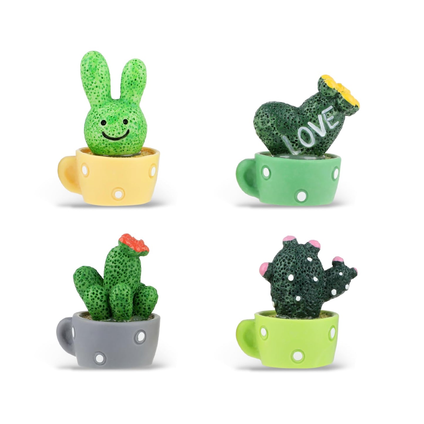 XLIUAX 4 Pcs Mini Cactus Car Decoration, Cute Miniature Cacti Car Interior Dashboard Ornaments Small Cactus Figurines for Home Office Desk Computer Tabletop