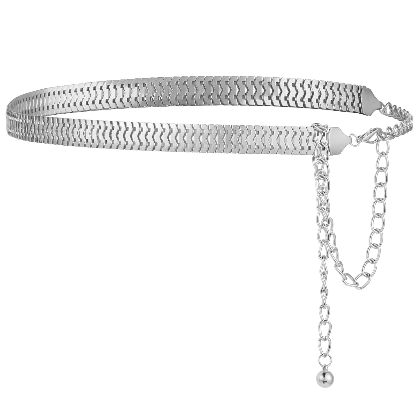 GEEHUA Women Metal Chain Belt, Dresses Waist Chain Belt Alloy Link Belt Adjustable Waistband Chain Belt for Dress Jeans(Silver)