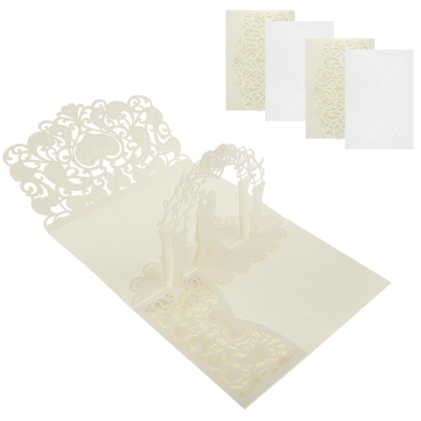 Amabro 3D Pop-Up Wedding Card, 2PCS Wedding Envelope Greeting Card Wedding Congratulations Gift Card for Bride and Groom Newlyweds Couple Valentine Anniversary Engagement Christmas(White)