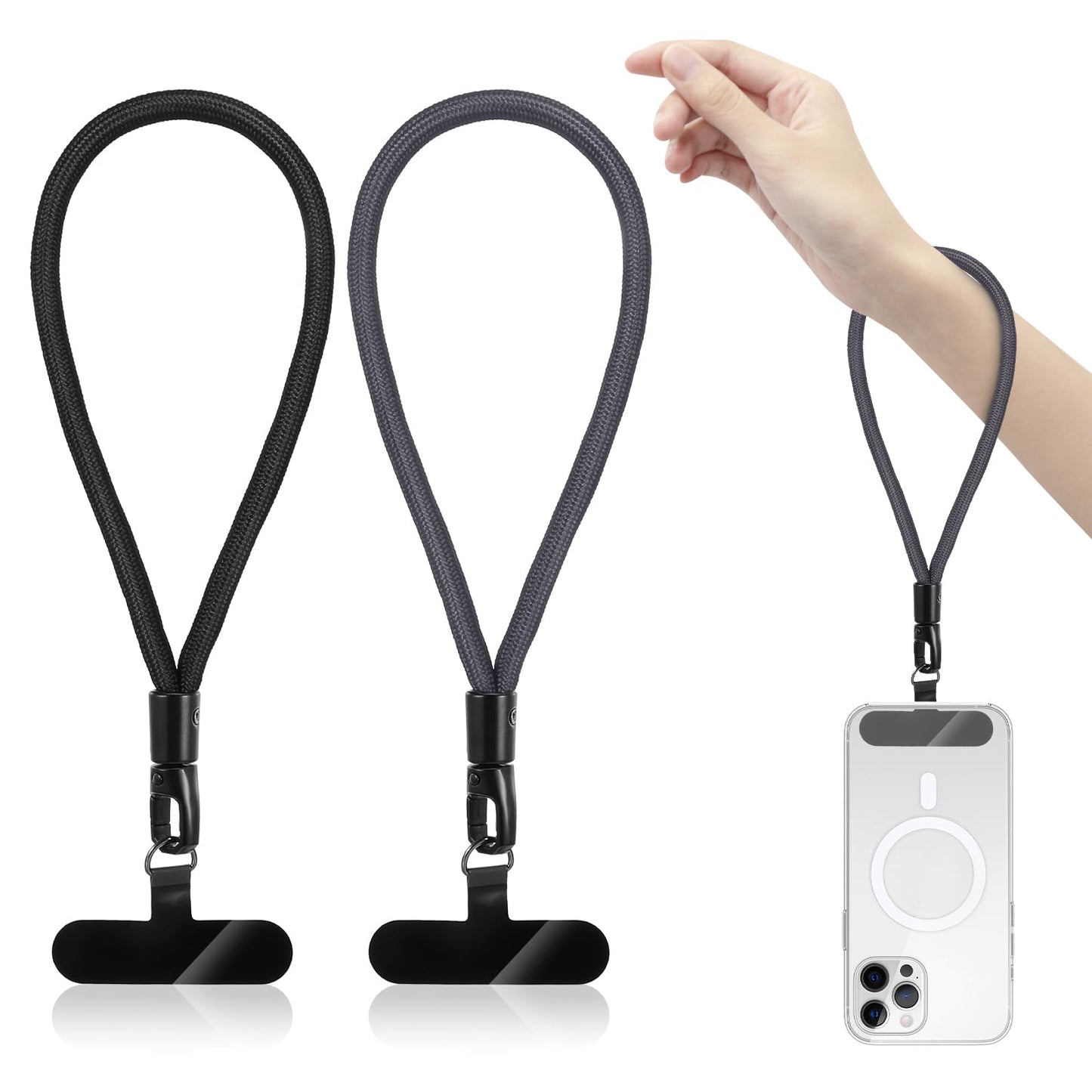 Yuanchu Pack of 2 Short Mobile Phone Chains, Universal Hand Strap, Mobile Phone Lanyard with 360 Degree Swivel Adjustable and 2 Ultra Thin Patches, Mobile Phone Strap for All Mobile Phone Pockets