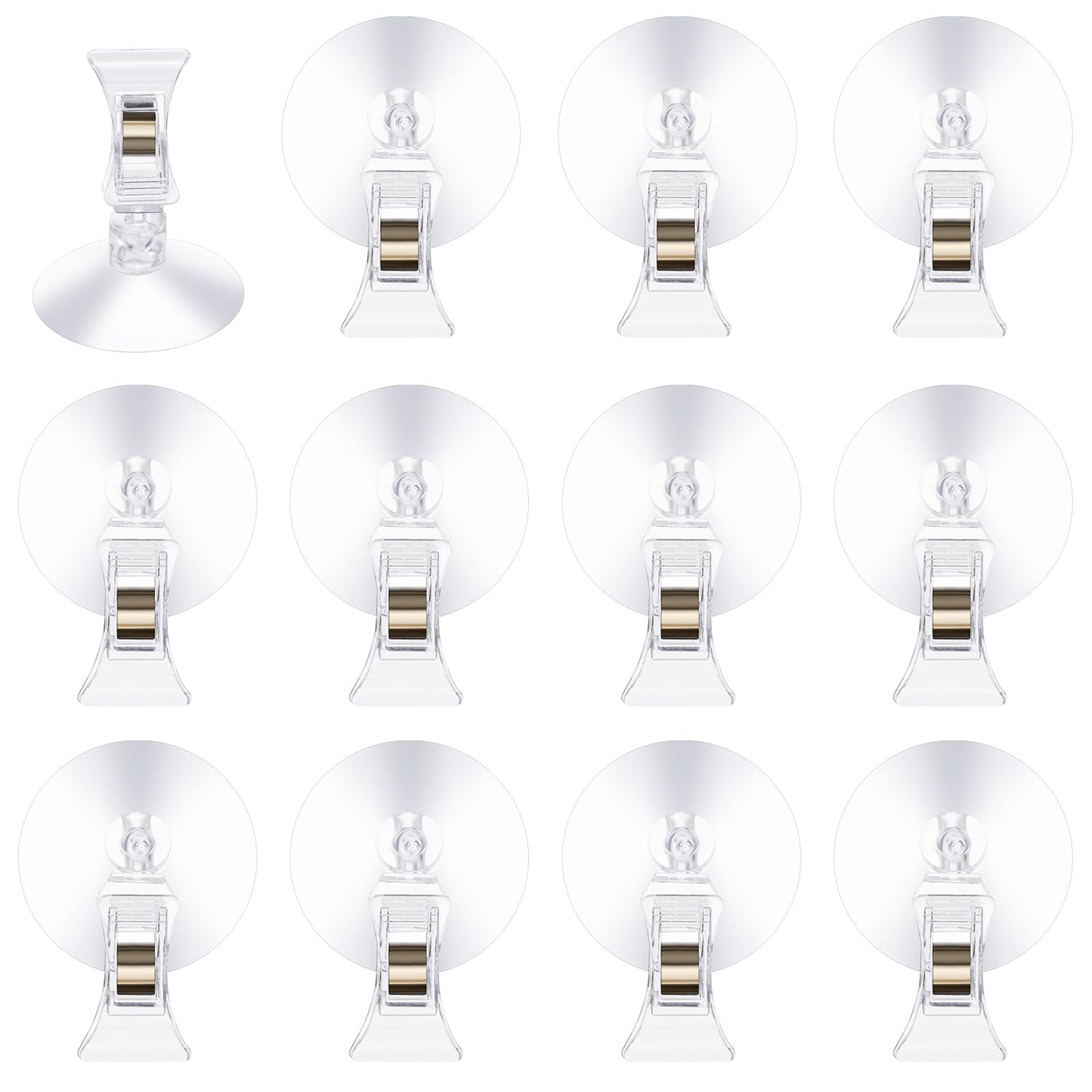 Amaxiu Suction Cup Hook Clip Holder, 12Pcs Lights String Suction Cups Clear Suction Cup with 12 Clip for Windows Glass Wall Suction Hooks Aquarium Parking Ticket Holder(12 Pcs)