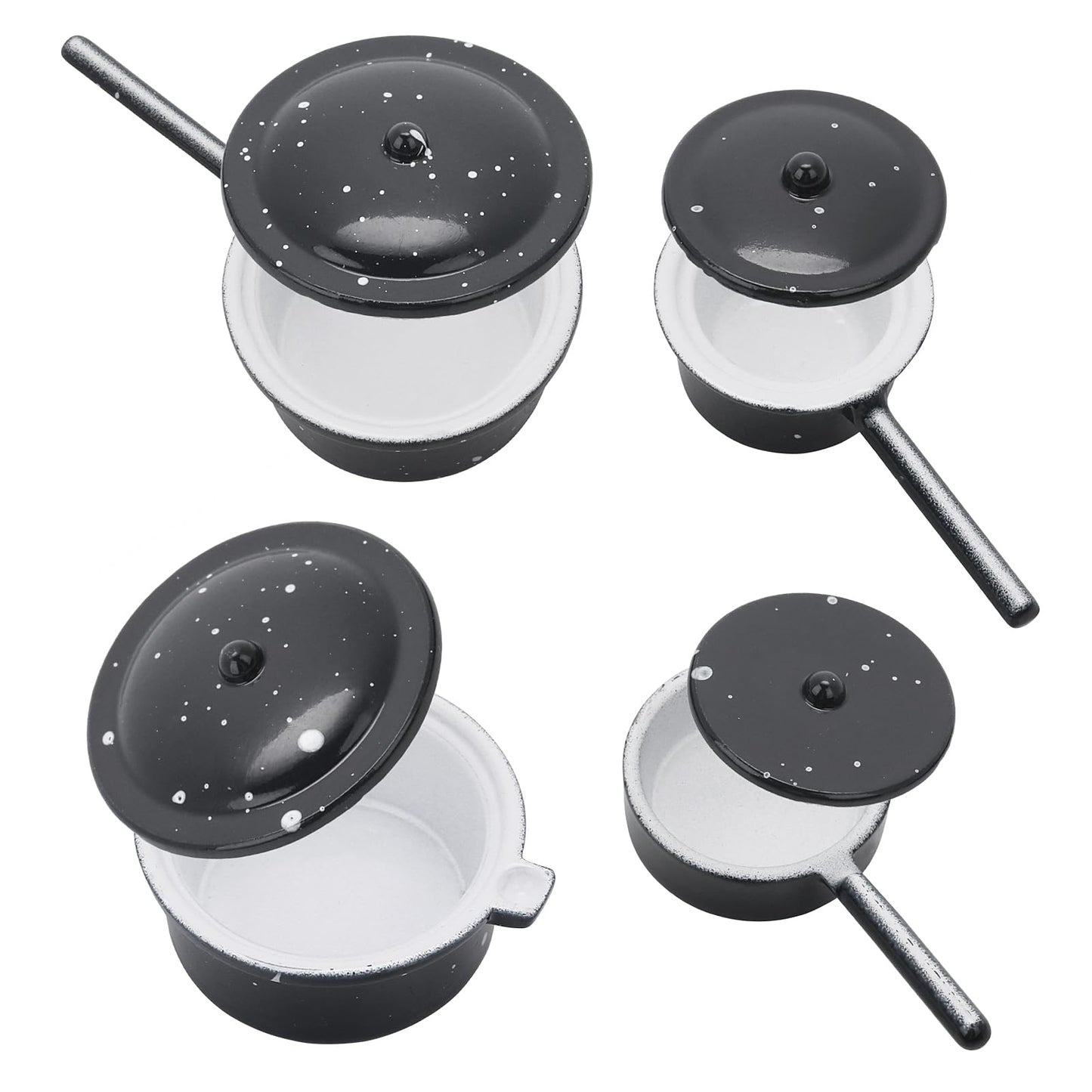 simarro 4Pcs Dollhouse Kitchen Cookware Set, Miniature Metal Pots and Pans Mini Dollhouse Decoration Accessories Party Supplies for Pretend Play Miniature Cooking