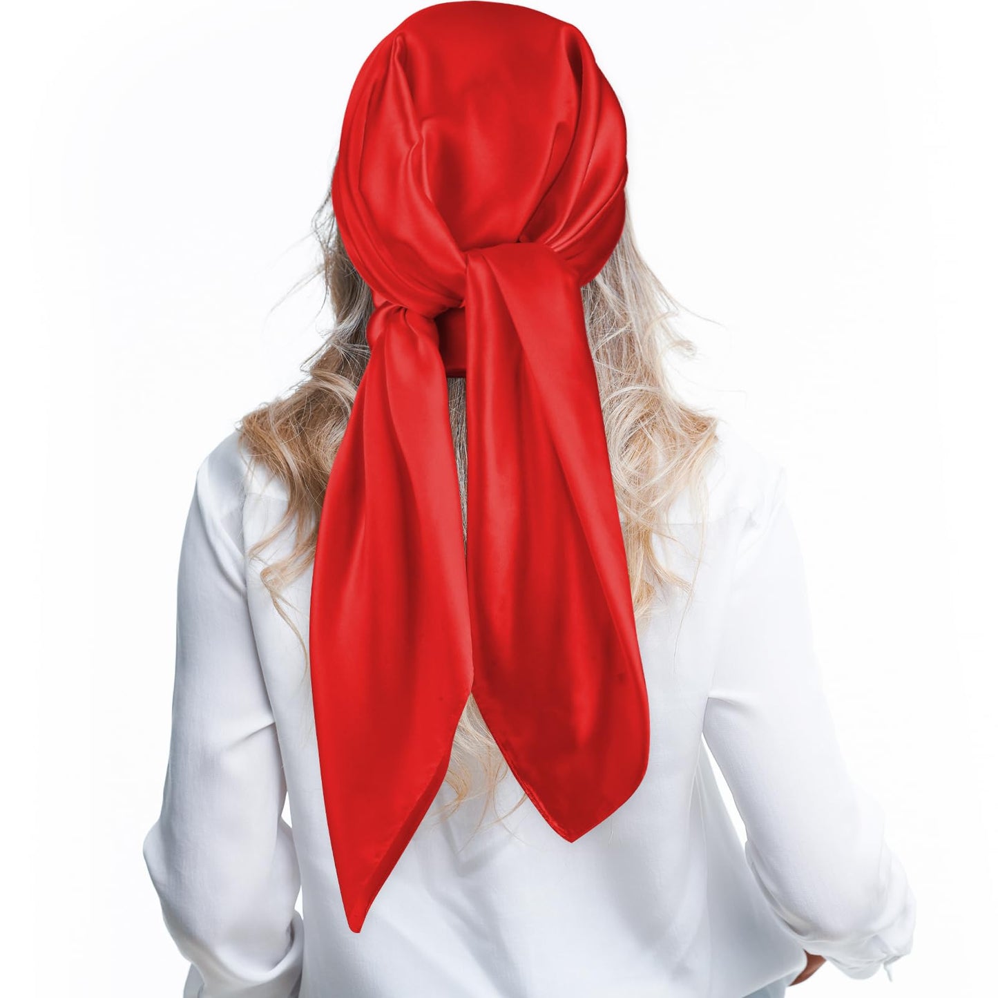 Andibro 35" Large Square Satin Head Scarf, Silk Shiny Solid Color Head Scarves Sleeping Head Wraps for Women Hair Bandana (Red)