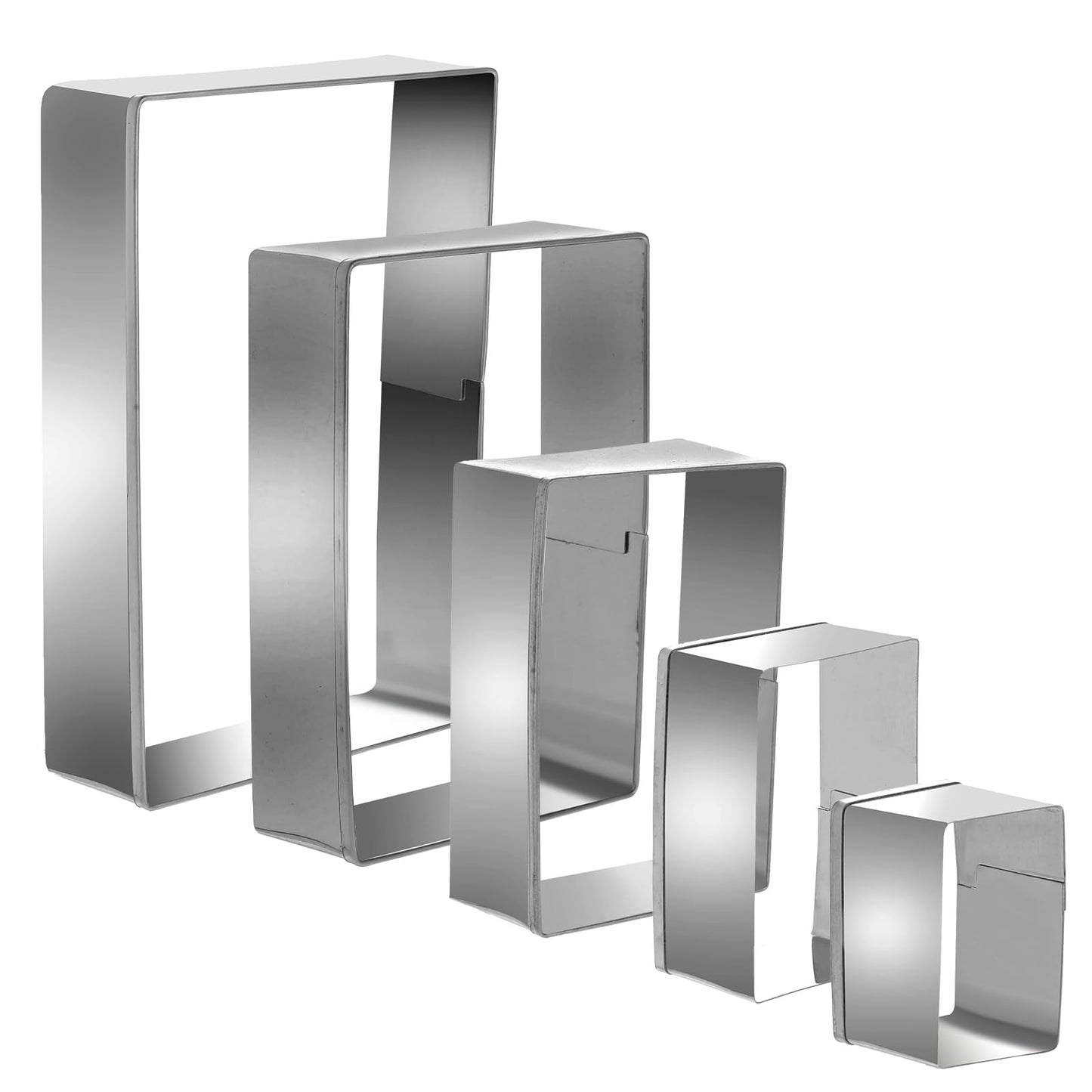 Molain 5 Pcs Rectangle Cookie Cutter Set, Stainless Steel Rectangle Biscuit Cutters Geometric Cookie Cutters Square Cookie Mold Pastry Molds Fondant Cake Cookie Cutter Set 1 Inch Depth