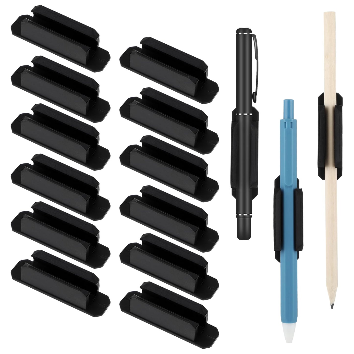 Amabro 12 PCS Adhesive Pencil Pen Holder, Silicone Pen Holder for Desk Wall Marker Clip Pencil Holder with Adhesive Stickers for Clipboard School Office Teacher Classroom Organizer Accessories