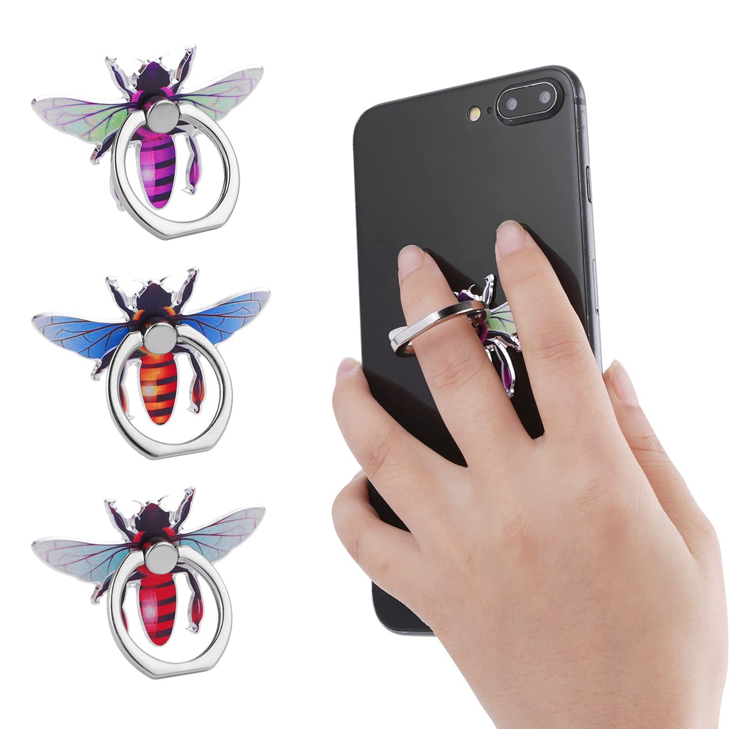 TIESOME 3pcs Metal Cell Phone Ring Holder, Bee Phone Ring Holder Finger Grip 360 Degree Rotation Compatible with Smartphones Tablets and Phone Case
