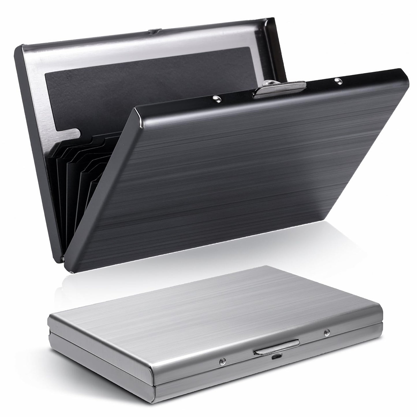 cobee Metal RFID Credit Card Holder, 2 Pieces Stainless Steel Credit Card Case Protector Business Card Wallet Slim ID Card Holders 6 Card Slots for Men Women