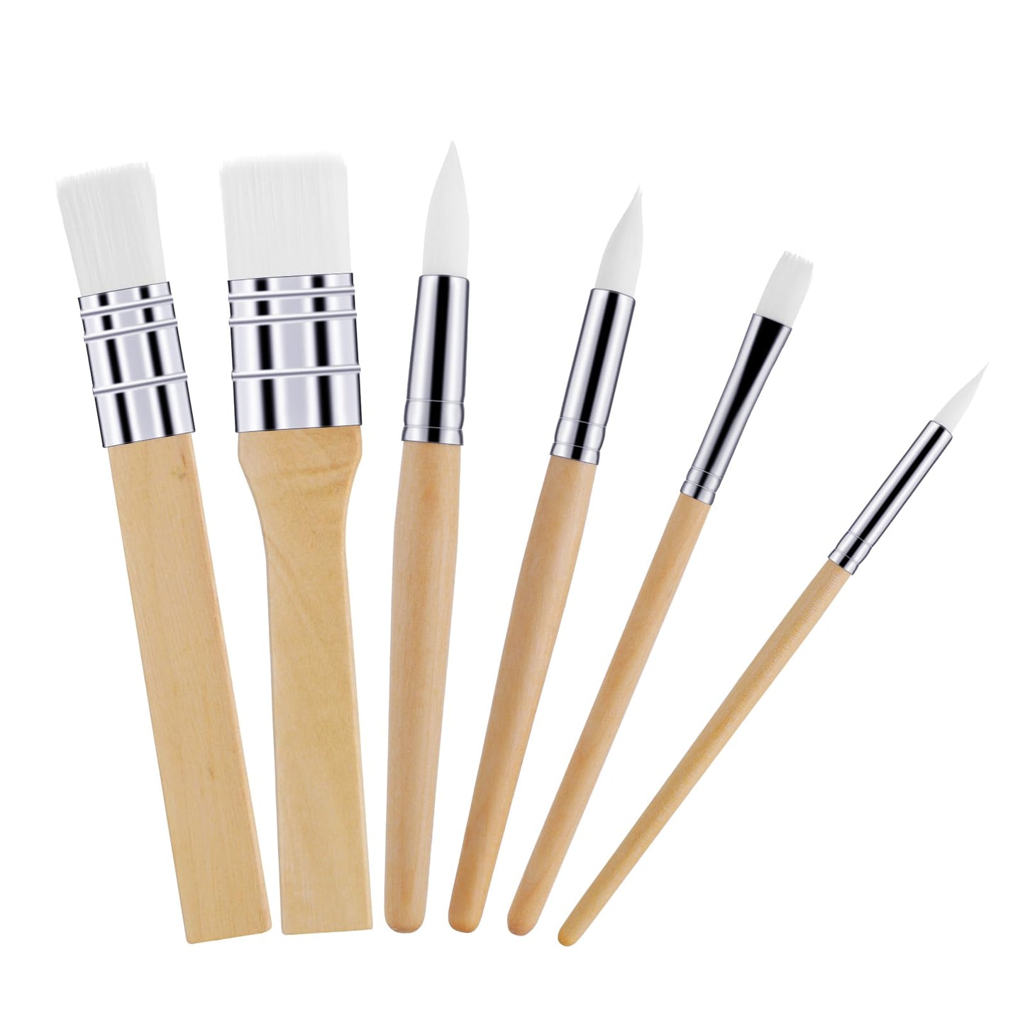 Bewudy 6Pcs Wooden Paint Brush Set, Paintbrushes for Acrylic Painting Brushes Artist Paintbrushes for Oil Watercolor Canvas Boards Rock Body Face Nail Art Crafts DIY Art Painting Supplies