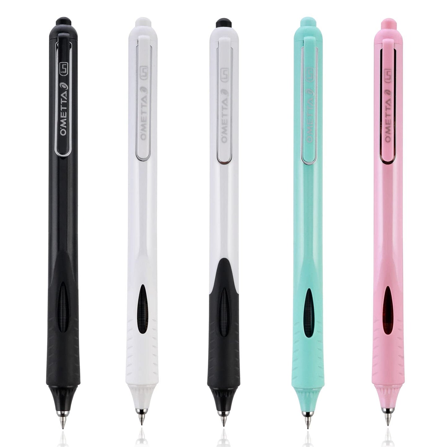 cobee Silent Retractable Gel Ink Pens, 5 Pieces 0.5mm Ballpoint Pen Soft Grip Quick Drying Pen Black Ink Rollerball Pen Finepoint Ball Point Pens for Journaling Notetaking Drawing