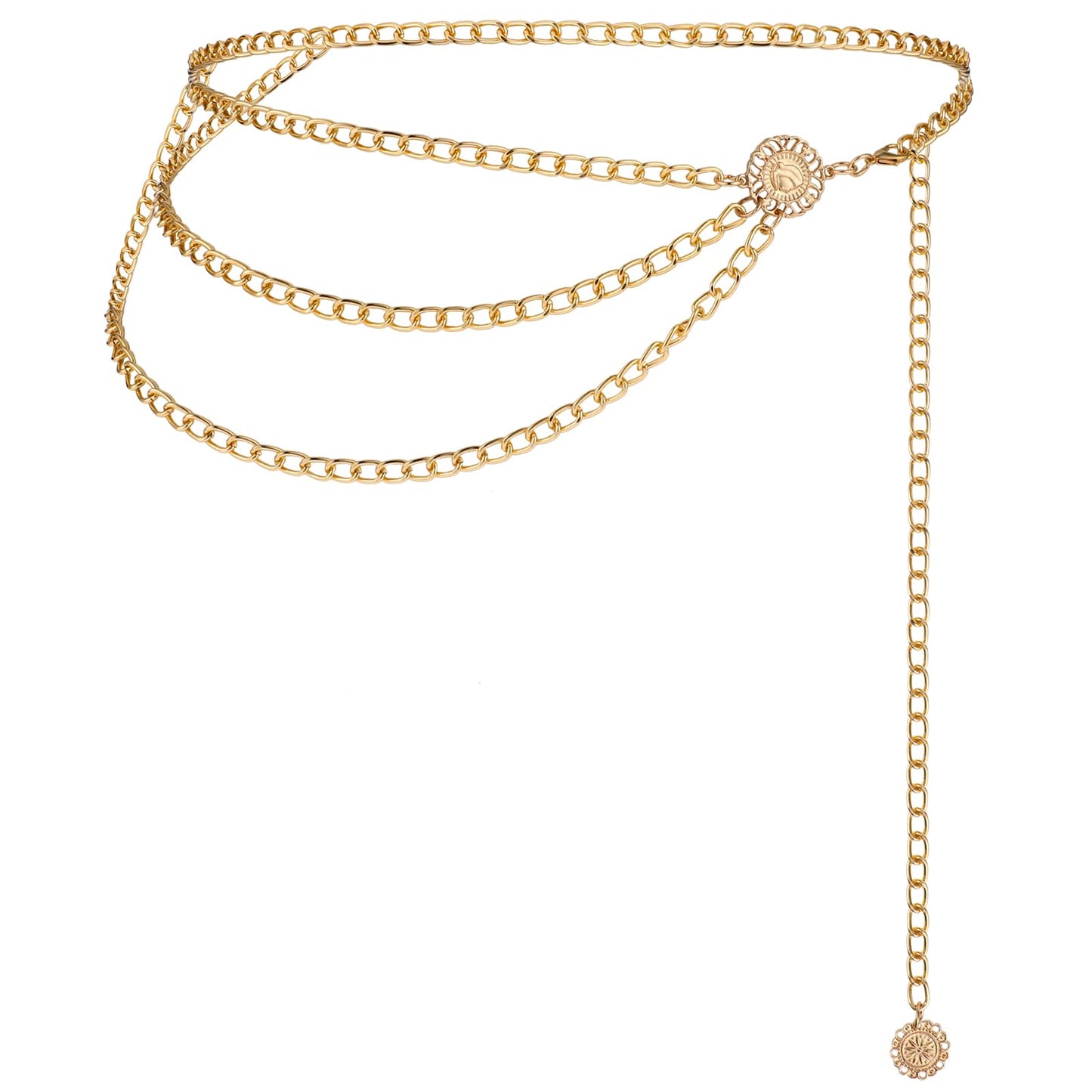 TIESOME Multilayer Metal Waist Chain, Women Dress Belt Silver Chain Belt Cute Belts for Women Adjustable Women Long Belt