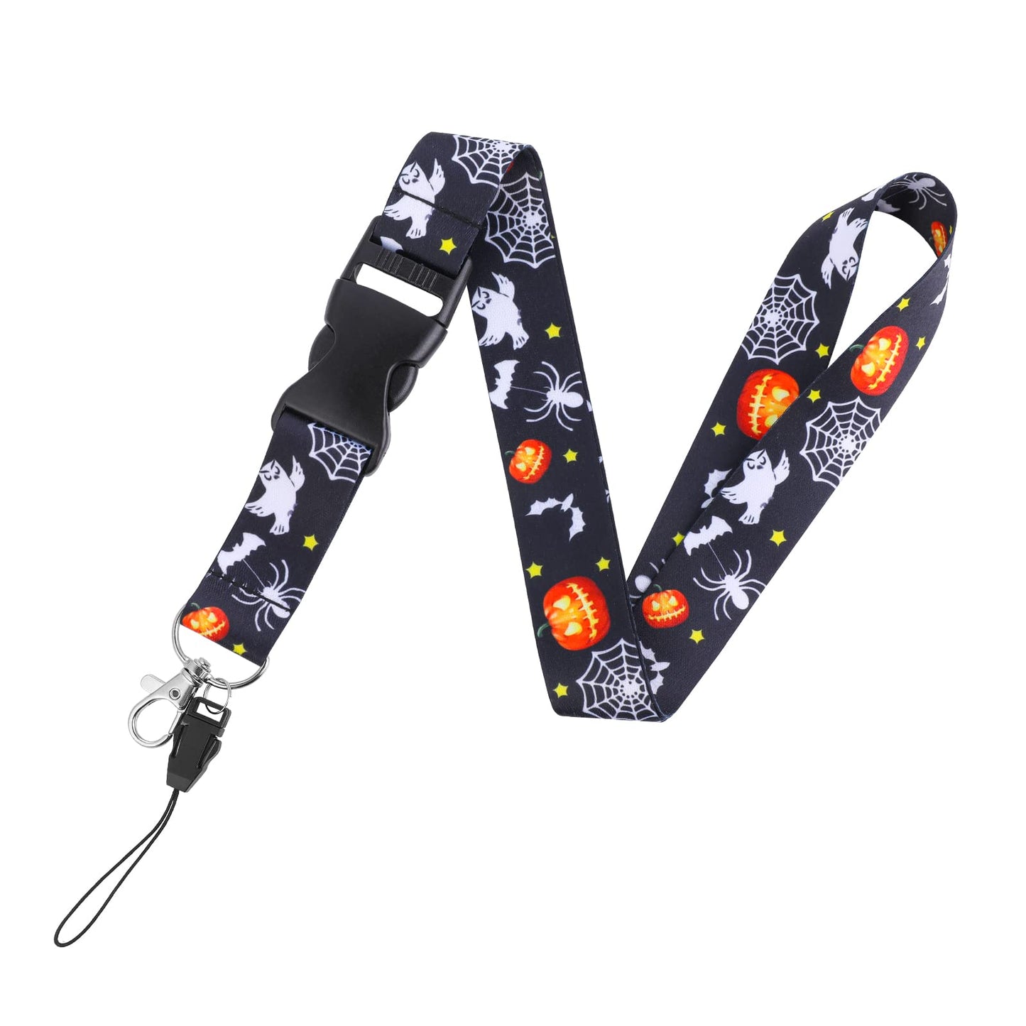 cobee Halloween Series Keychain Lanyard for Keys Phone, Detachable Soft Fabric Neck Lanyard with Swivel Lobster Clasp, Badge Lanyard with Pumpkin, Bat, Ghost, Spider, Owl Halloween Pattern(Black)