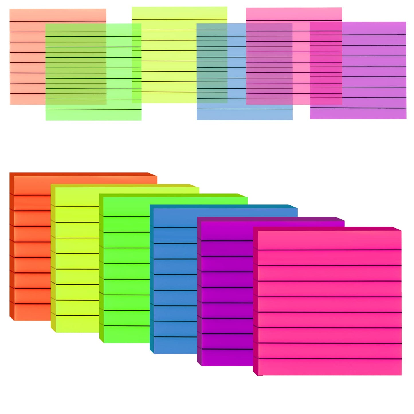 TIESOME Transparent Lined Sticky Notes, 6 Colors, 300 Sheets, Waterproof, Self-adhesive, 3x3in, For Work School