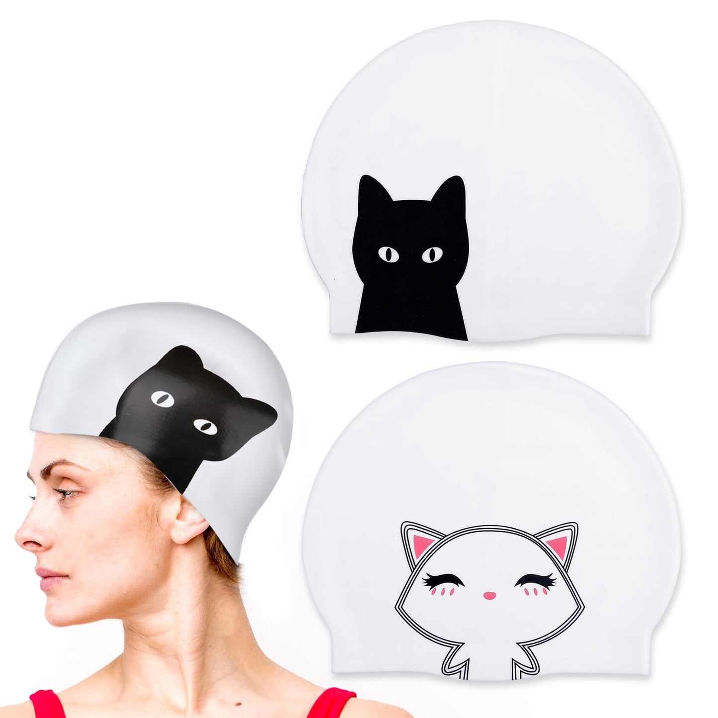 Giantree 2 Pcs Cute Adult Swim Caps for Women, Soft Silicone Swimming Caps Adults Waterproof Wwimming Cap Swimming Cap Long Hair Swimming Cap Ear Protection Comfort and Slip Resistance